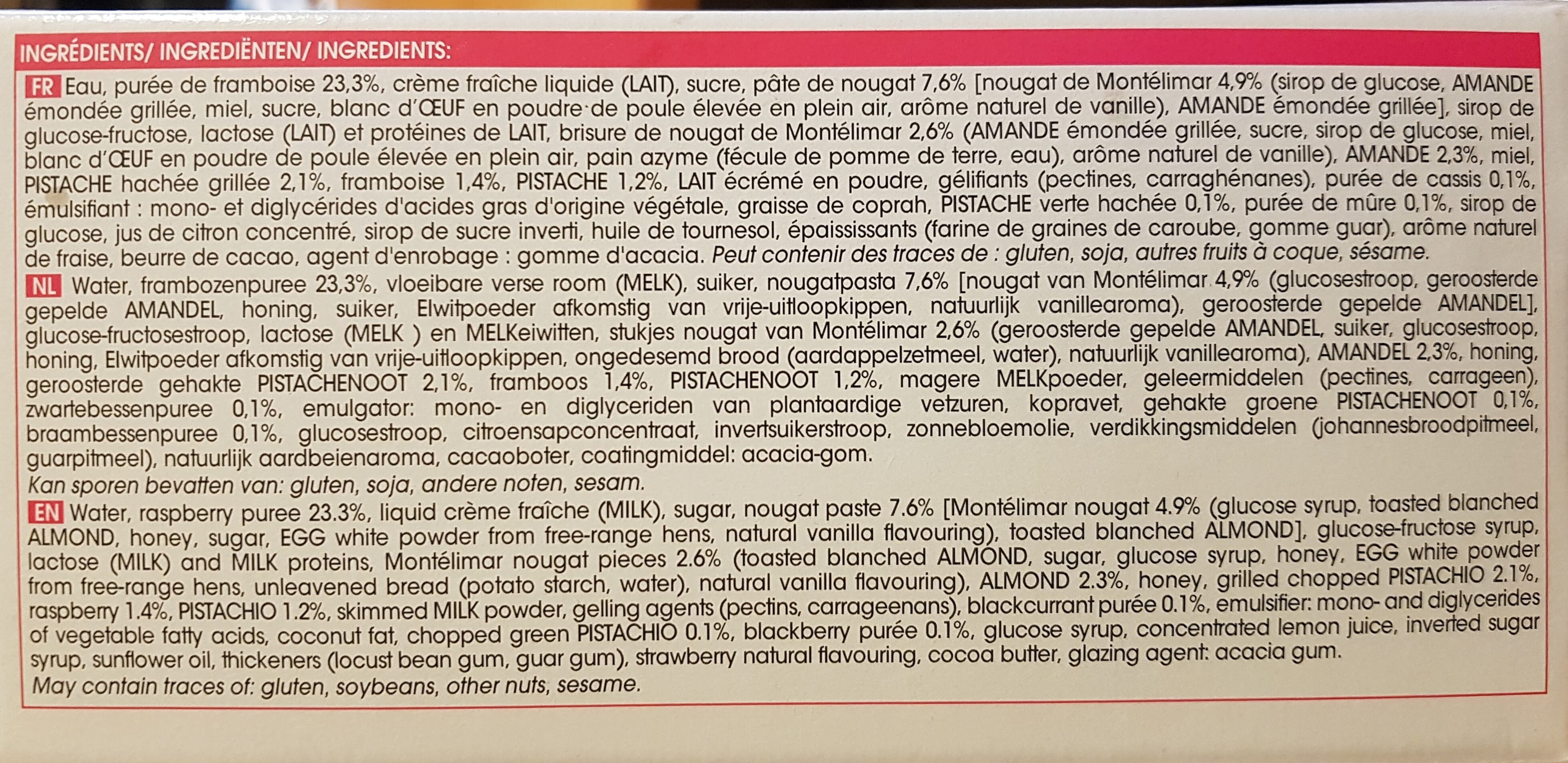 picard Nougat Glacé Framboise 650ml packshot