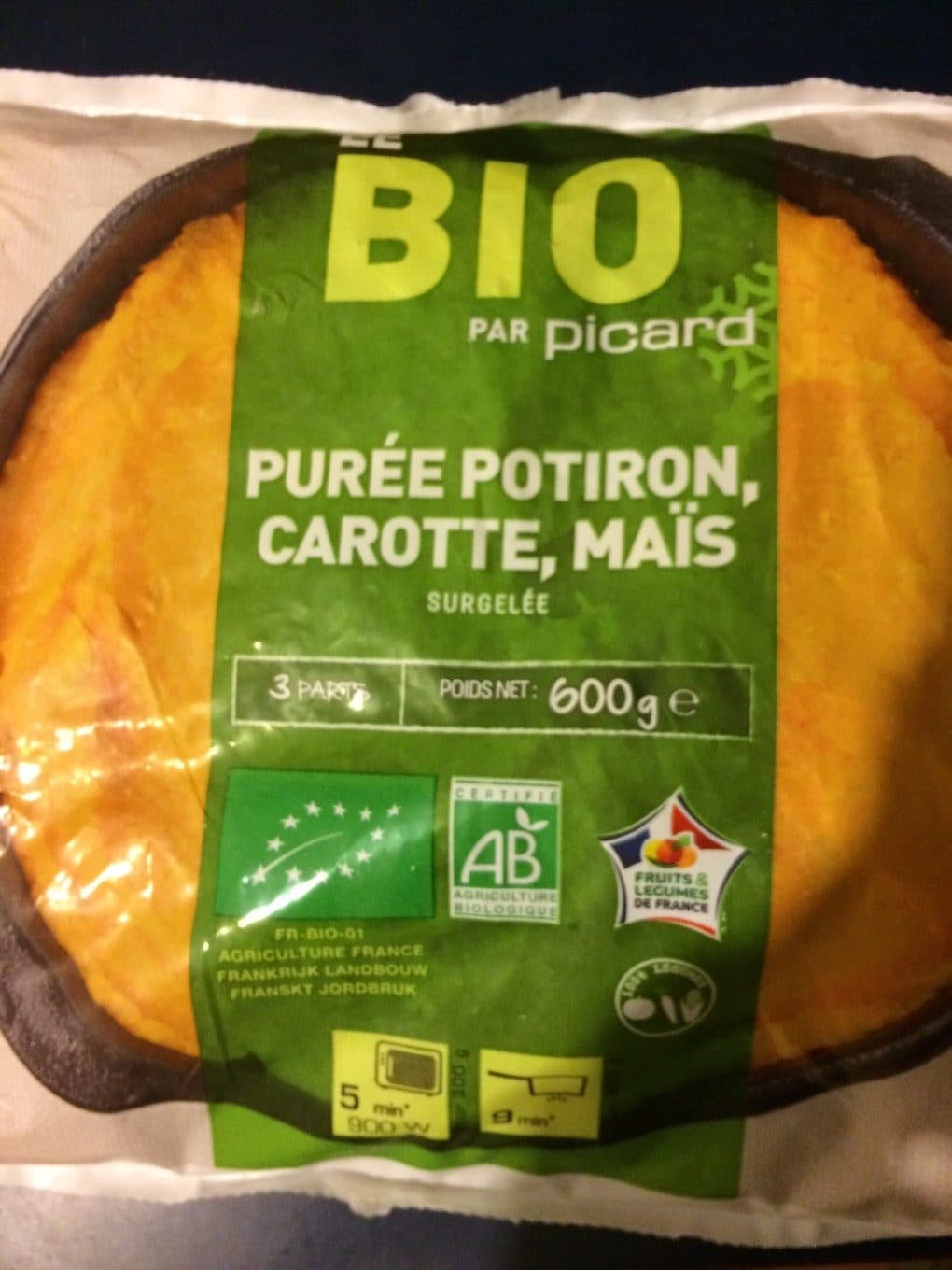 Picard Purée potiron, carotte, maïs packshot