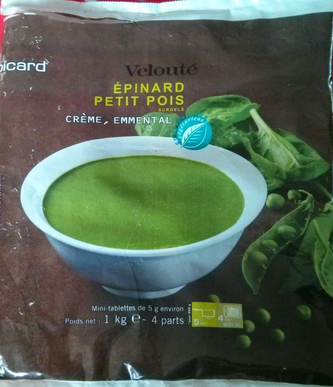 picard Velouté d'Épinard, Petit Pois, crème, emmental packshot