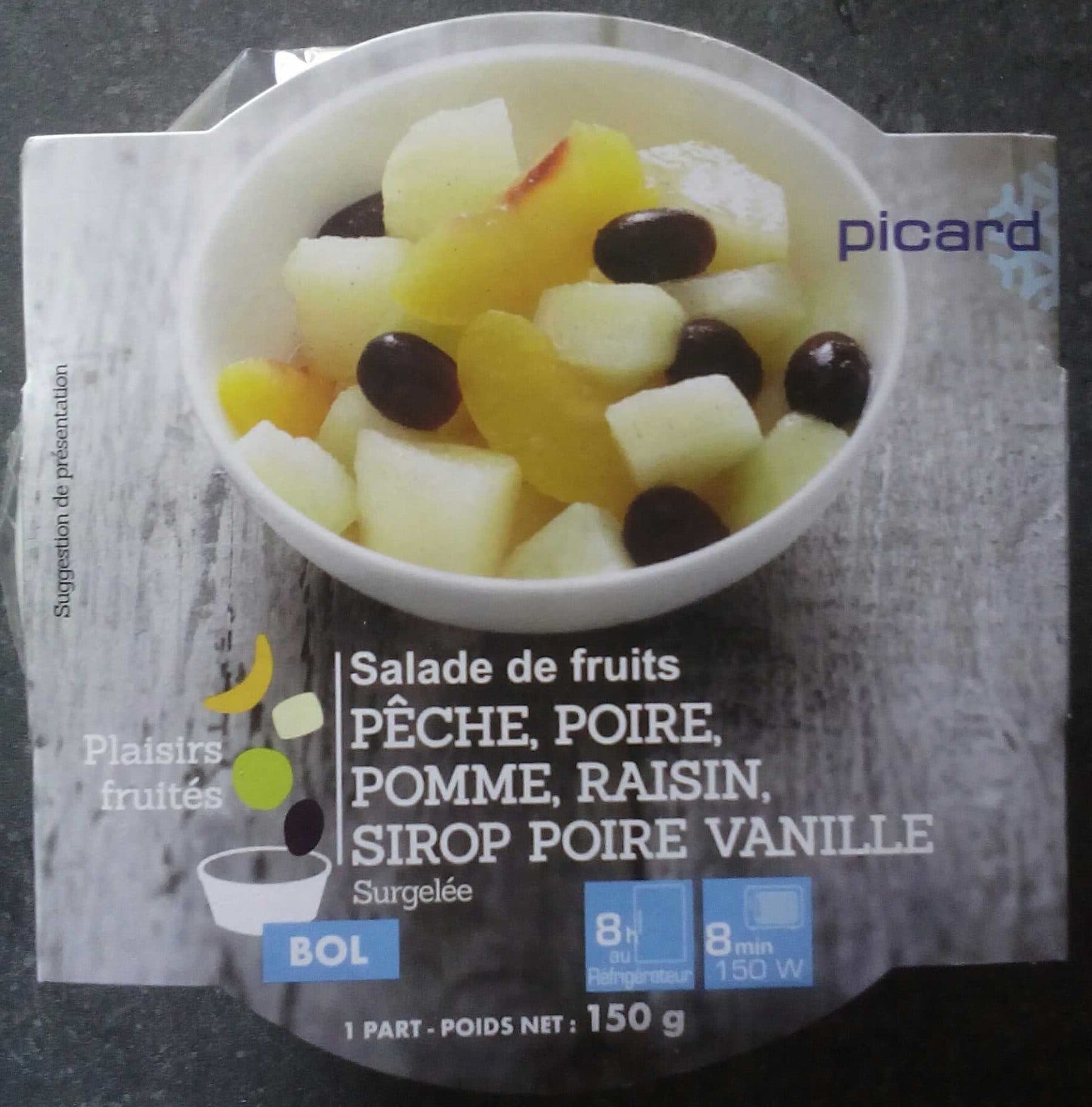 Picard Salade de fruits pêche, poire, raisin, sirop poire vanille packshot