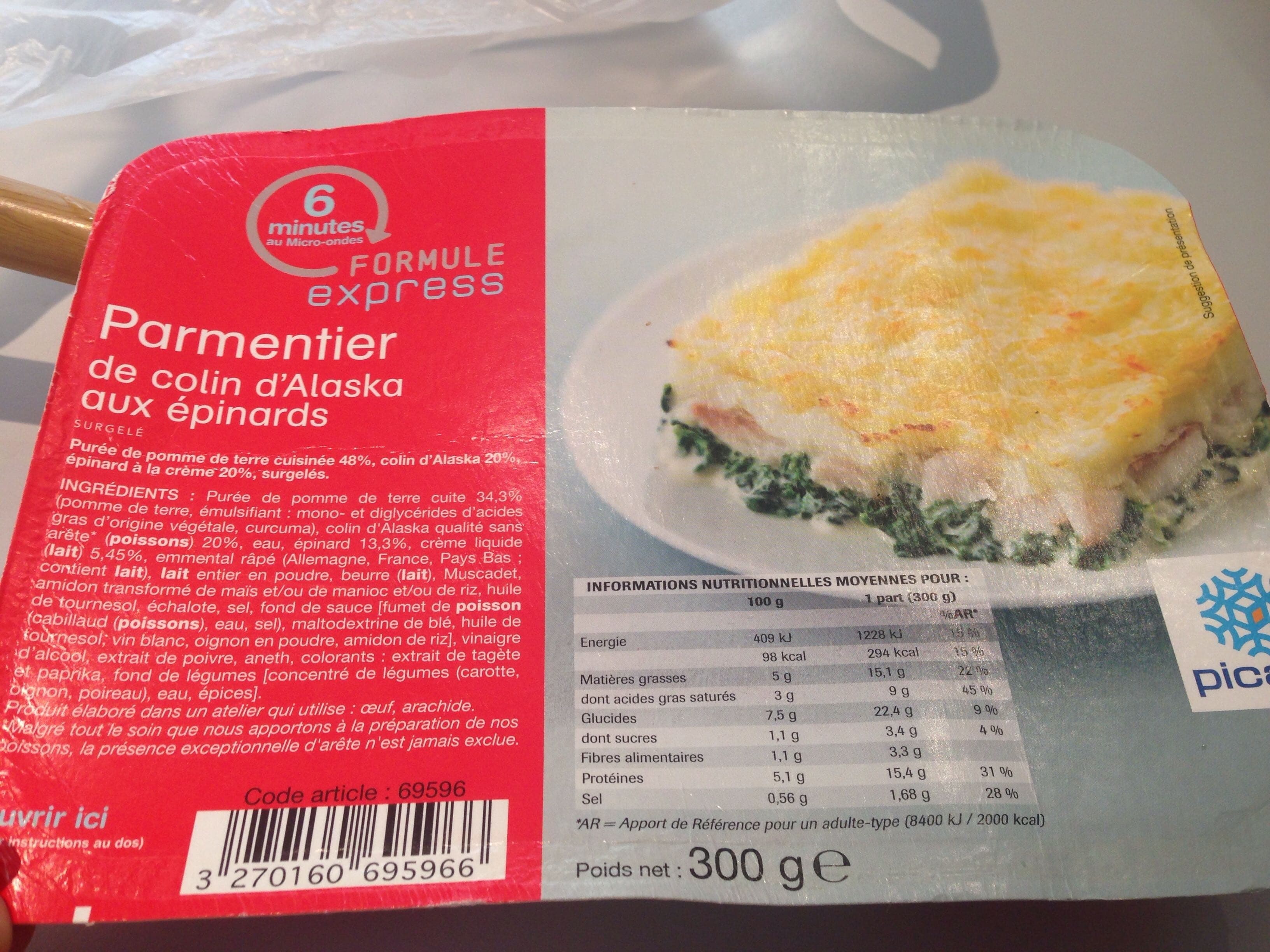 Picard Parmentier de Colin d'Alaska aux épinards surgelés packshot