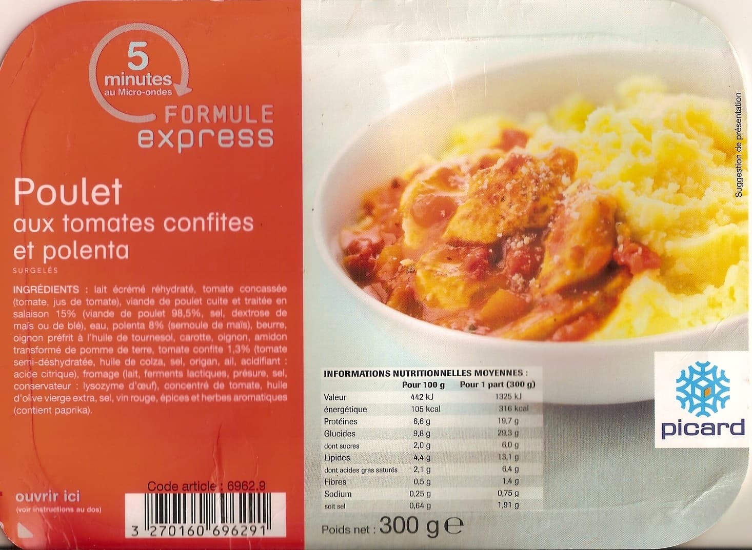 Picard Poulet aux tomates confites et polenta packshot