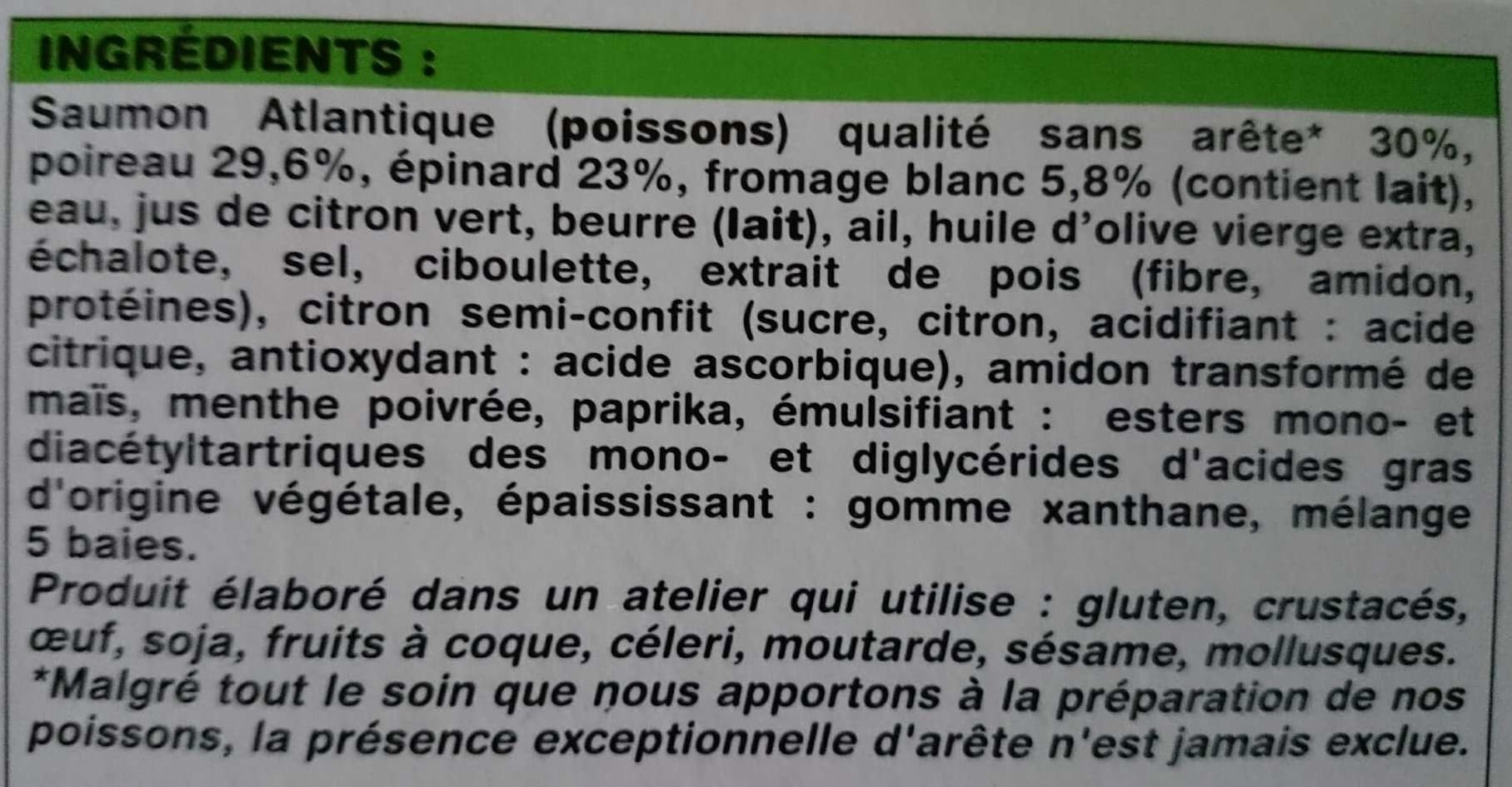 Picard Saumon, fondue de poireaux et d'épinards, sauce au fromage blanc, Surgelés packshot