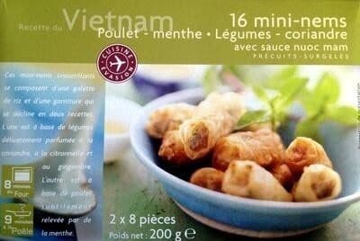 Cuisine Évasion 16 mini-nems (Poulet, menthe, Légumes, coriandre), Précuits, Surgelés (2 x 8 pièces) packshot