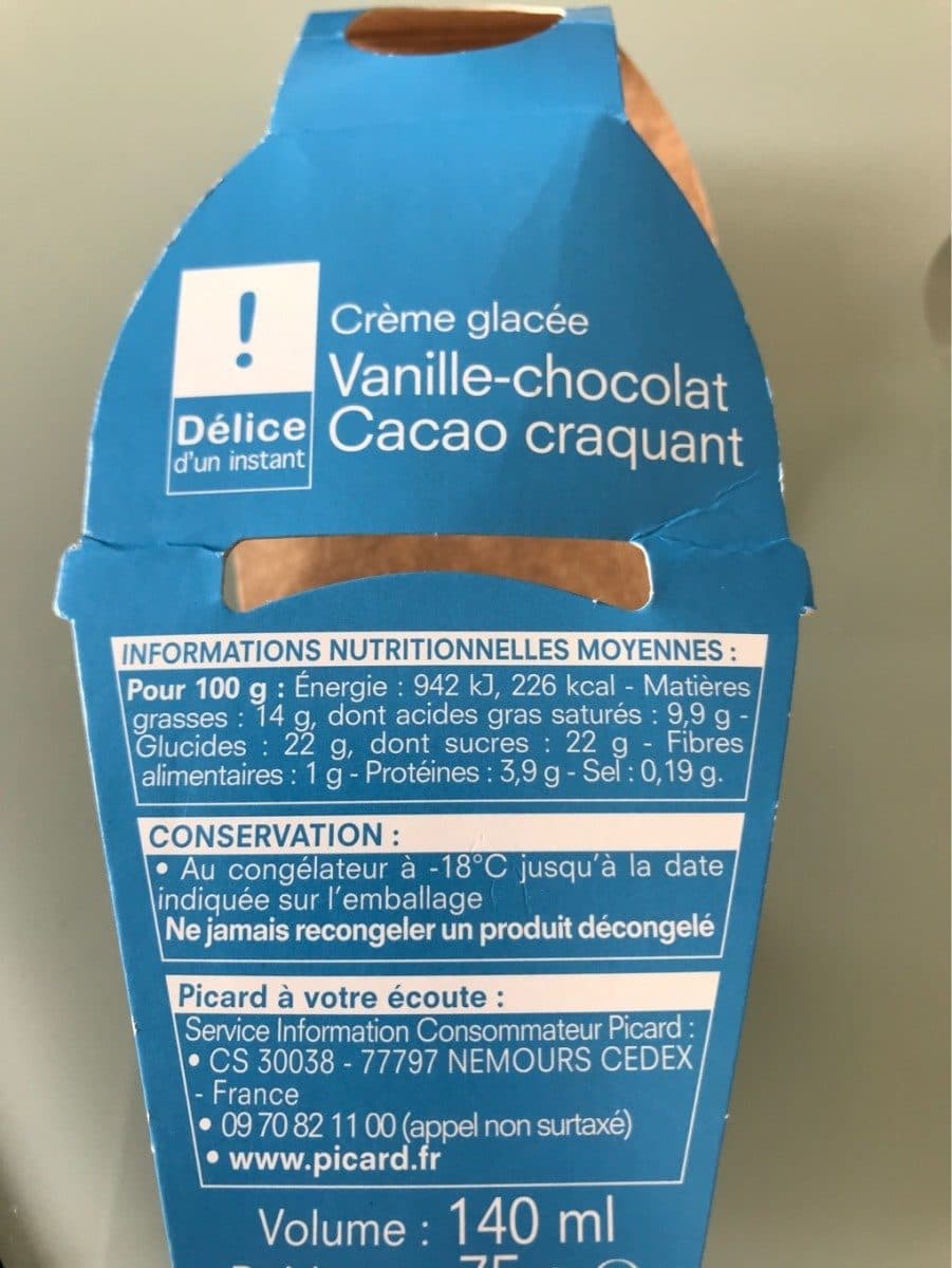 Picard Creme glacee vanille chocolat cacao craquant packshot