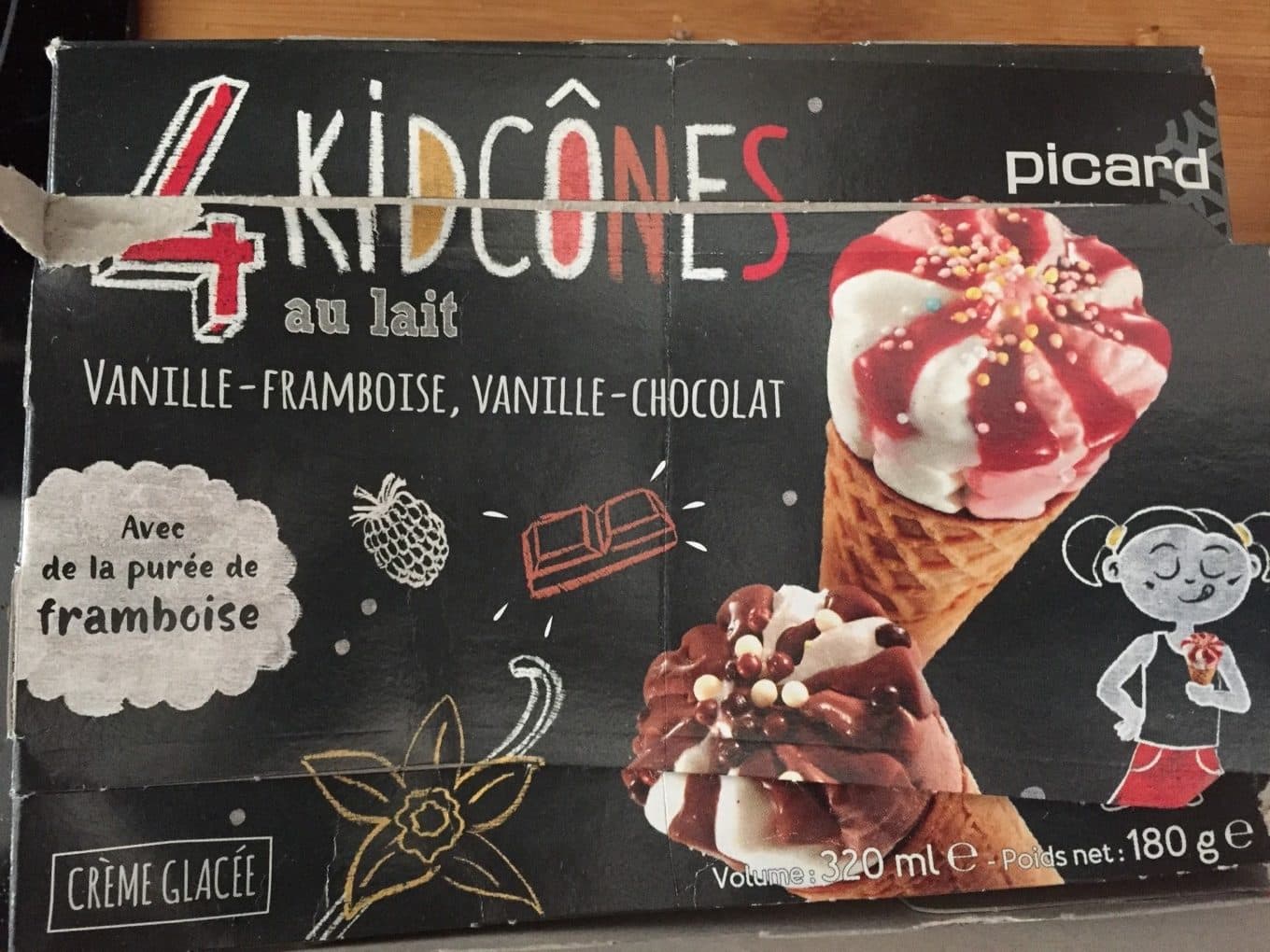 Picard 4 Kidcônes au Lait : Vanille - Framboise - Vanille - Chocolat packshot