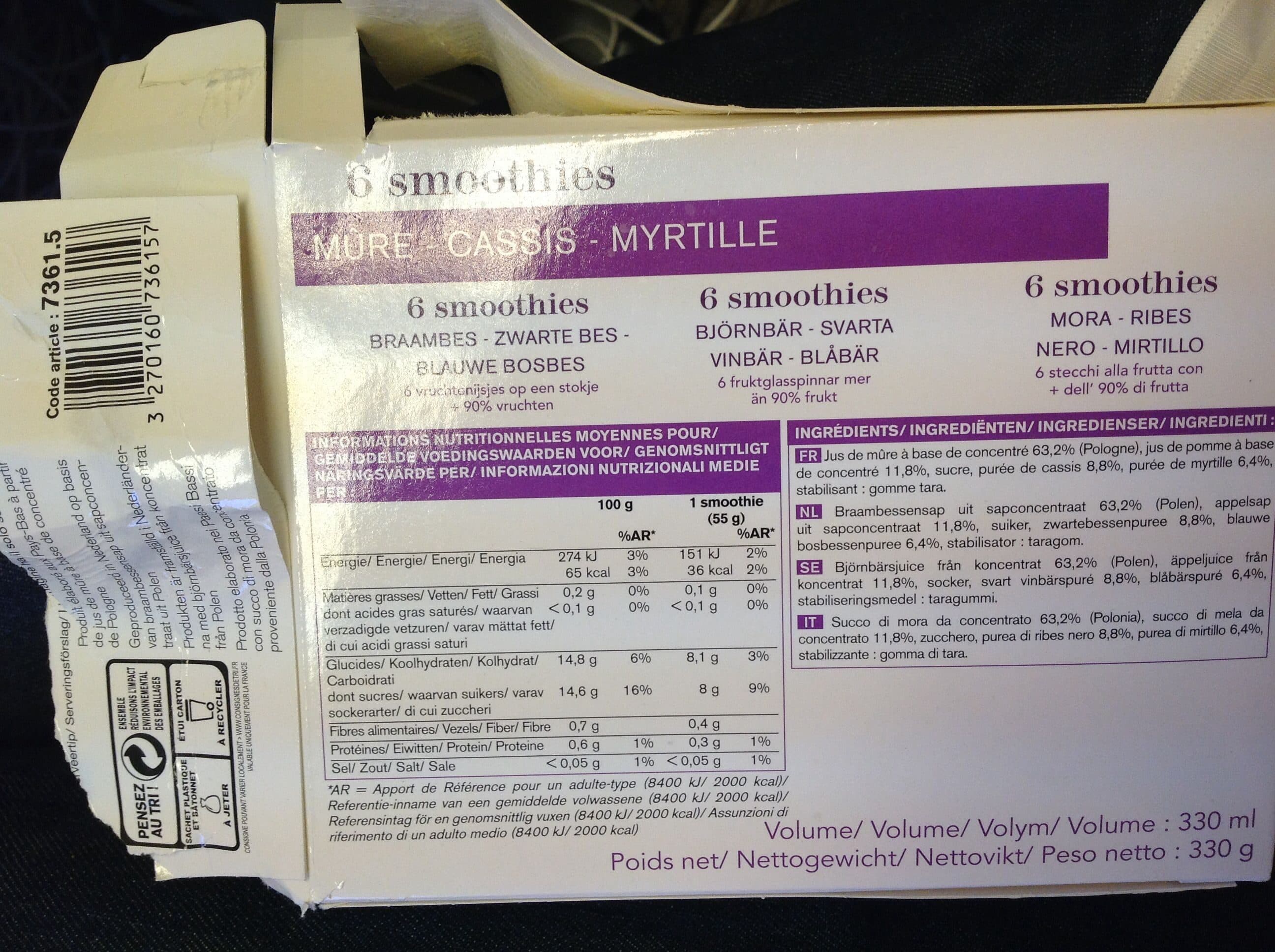 Picard 6 smoothies mûre - cassis - myrtille packshot