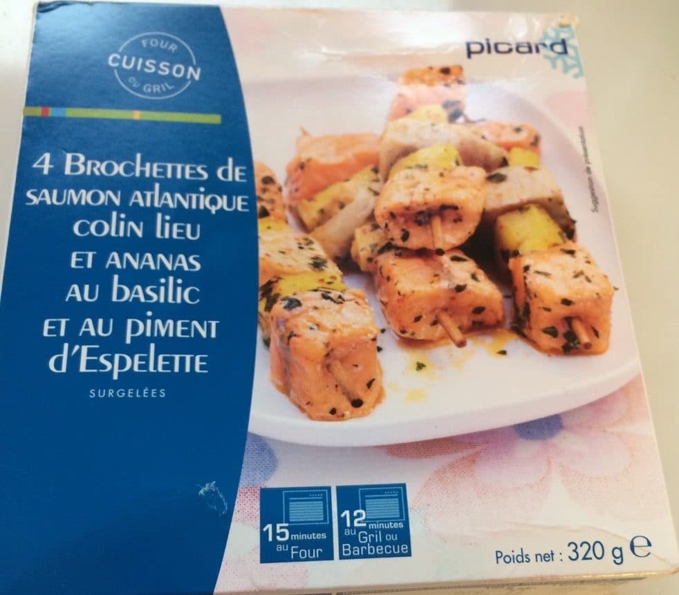 Picard 4 Brochettes de Saumon Atlantique, Colin Lieu et Ananas au Basilic et au Piment d'Espelette packshot