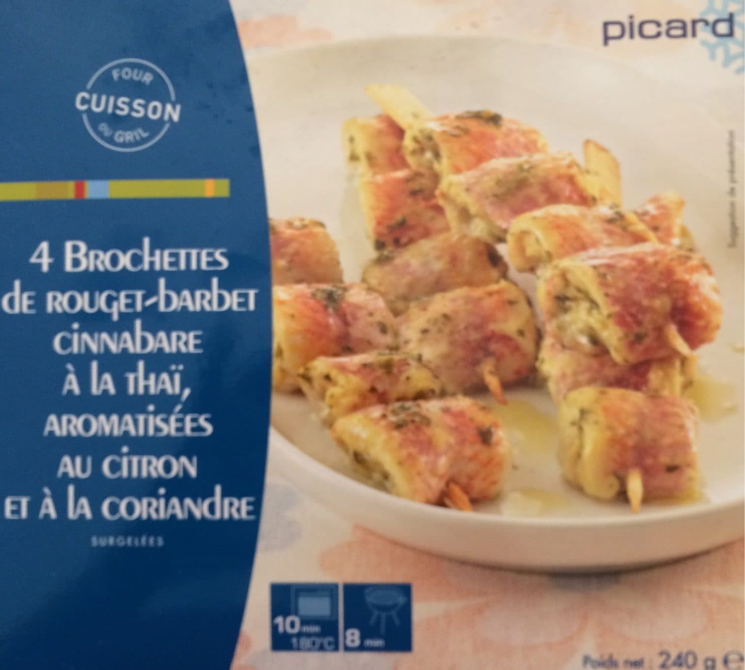 Picard 4 Brochettes de Rouget-Barbet Cinnabare à la Thaï, Aromatisées au Citron et à la Coriandre packshot