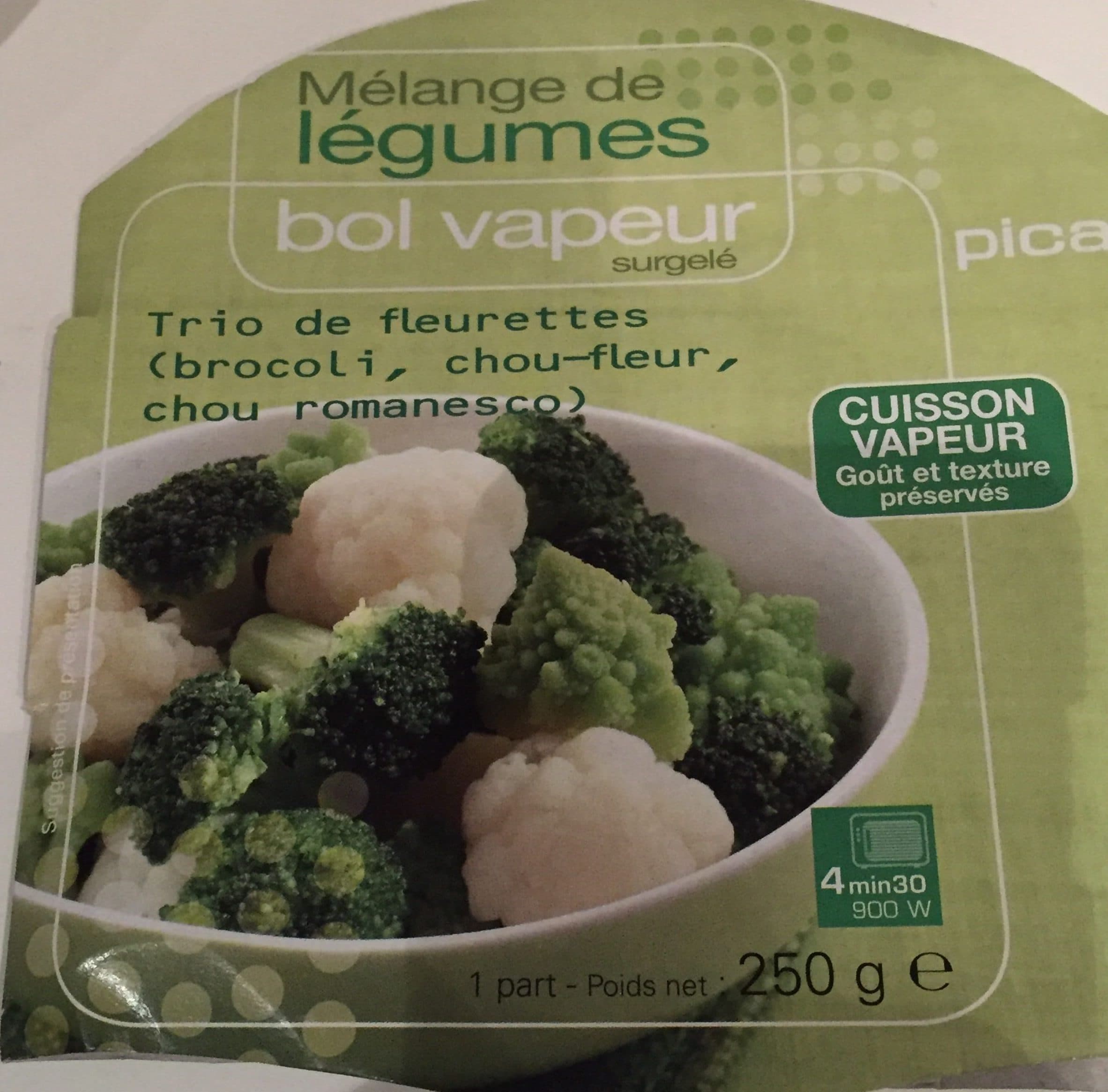 Picard Bol Vapeur Trio de Fleurettes : Brocolis, Choux-fleurs, Choux Romanesco packshot