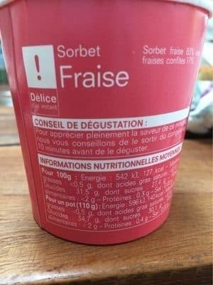 DÉLICE D'UN INSTANT Sorbet Fraise. Le Pot De 140 Millilitres packshot
