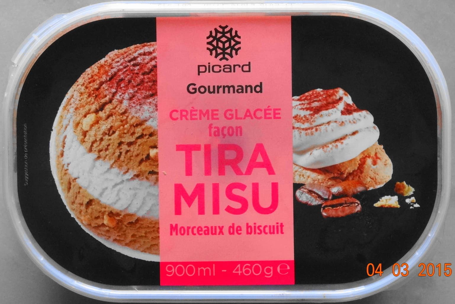 Picard Crème glacée, façon Tiramisu, morceaux de biscuit packshot