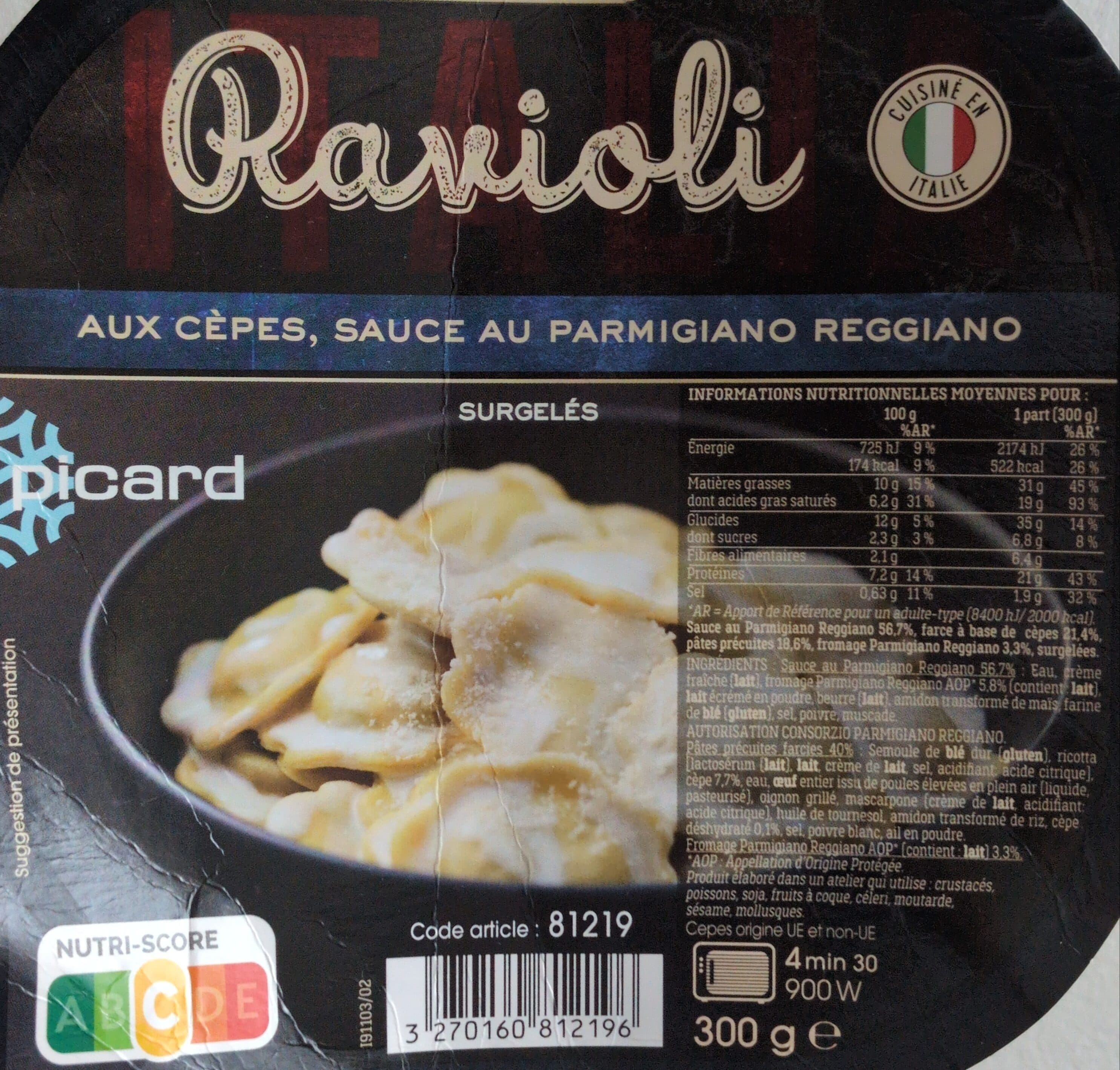 Picard Ravioli aux Cèpes, sauce au Parmigiano Reggiano packshot