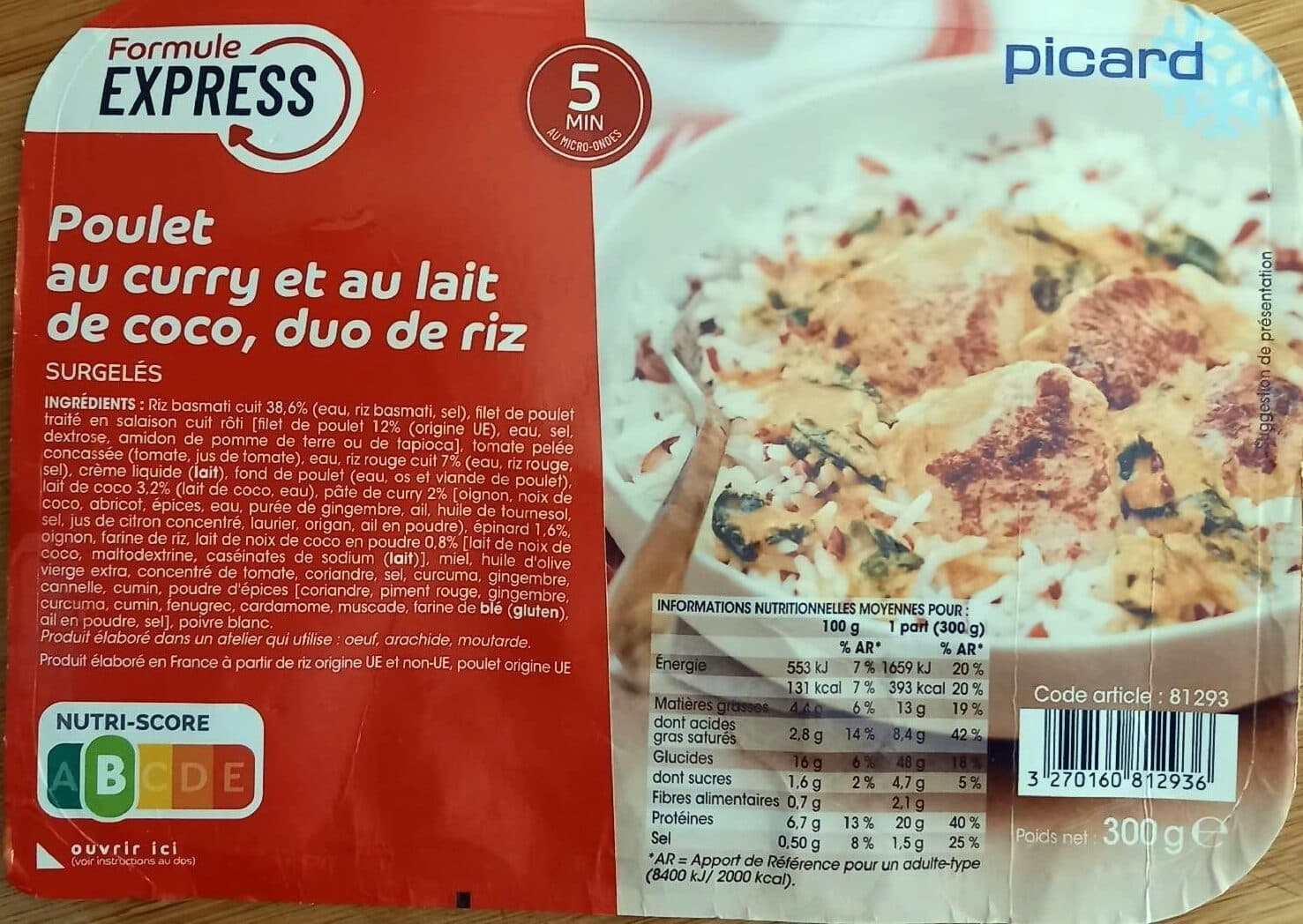 Picard Poulet au curry et au lait de coco, duo de riz packshot