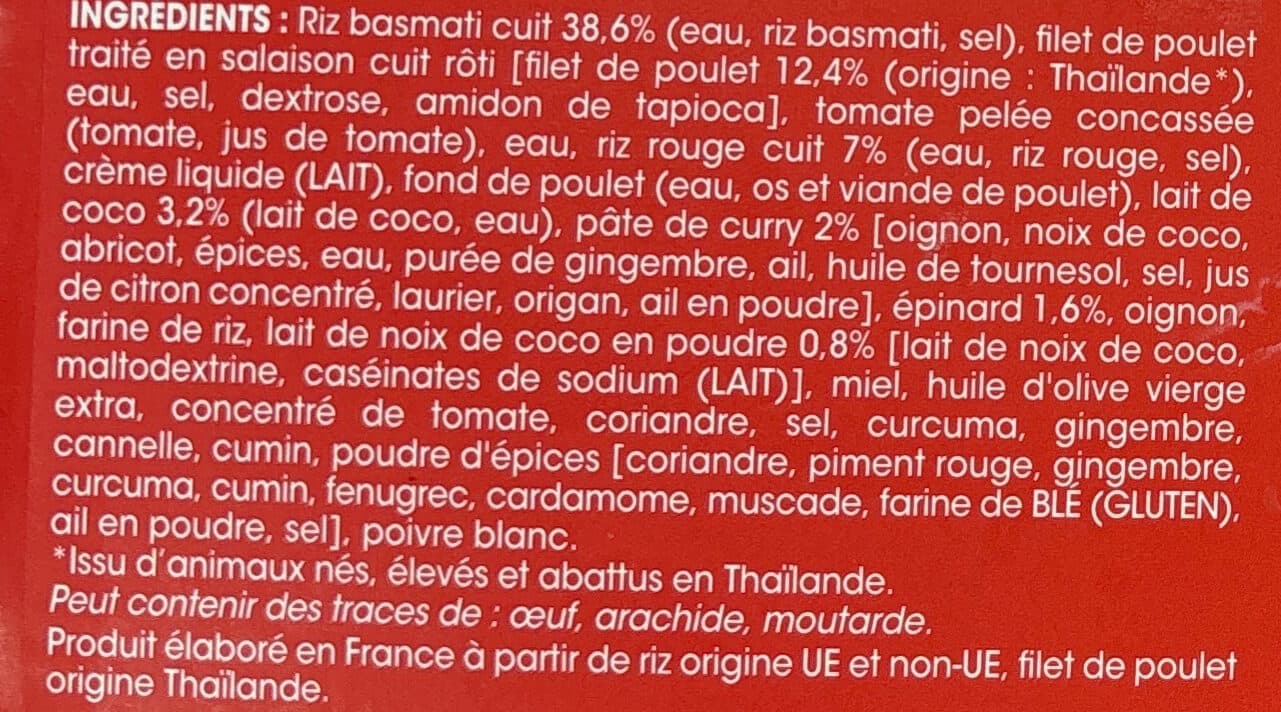 Picard Poulet au curry et au lait de coco, duo de riz packshot