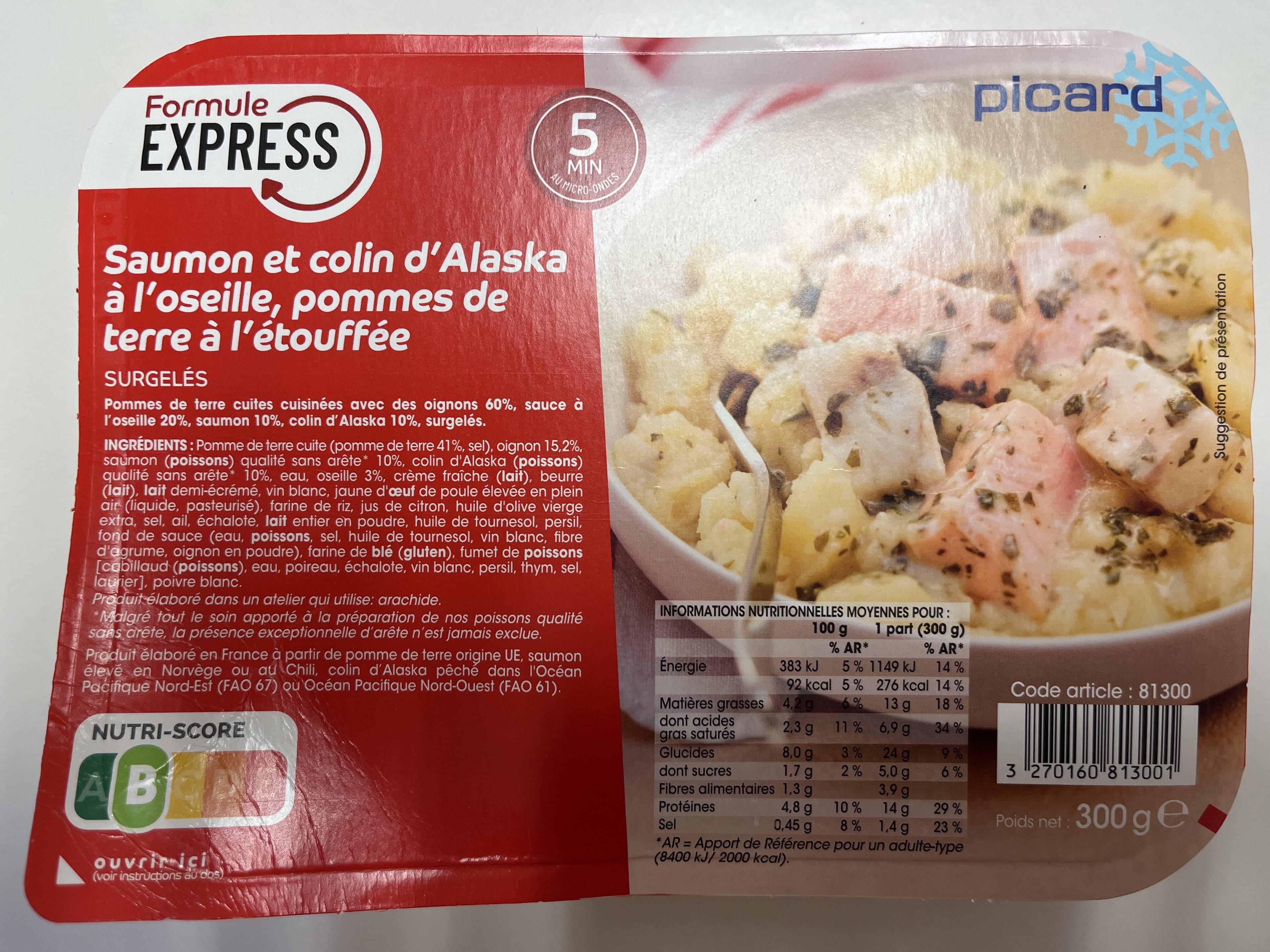 Formule express Saumon et Colin d'Alaska à l'oseille, pommes de terre packshot