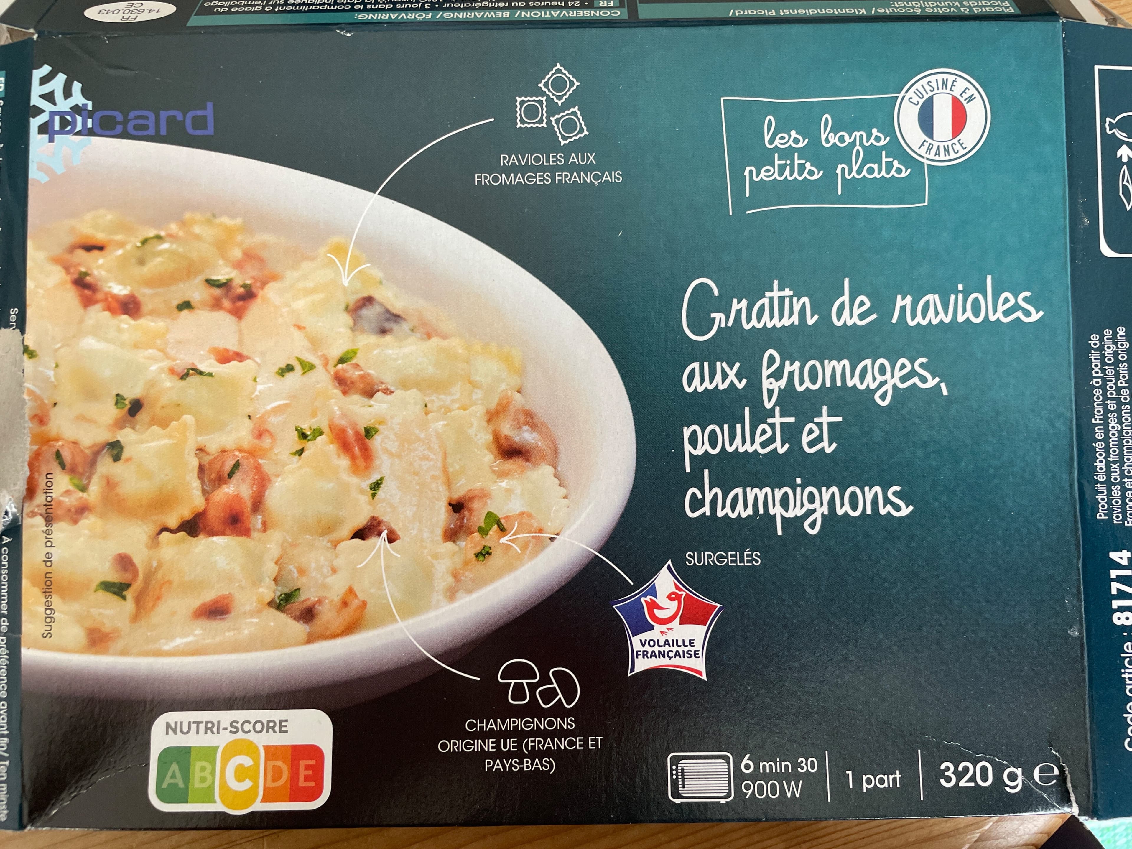 Picard Gratin de ravioles aux fromages, poulet et champignons packshot