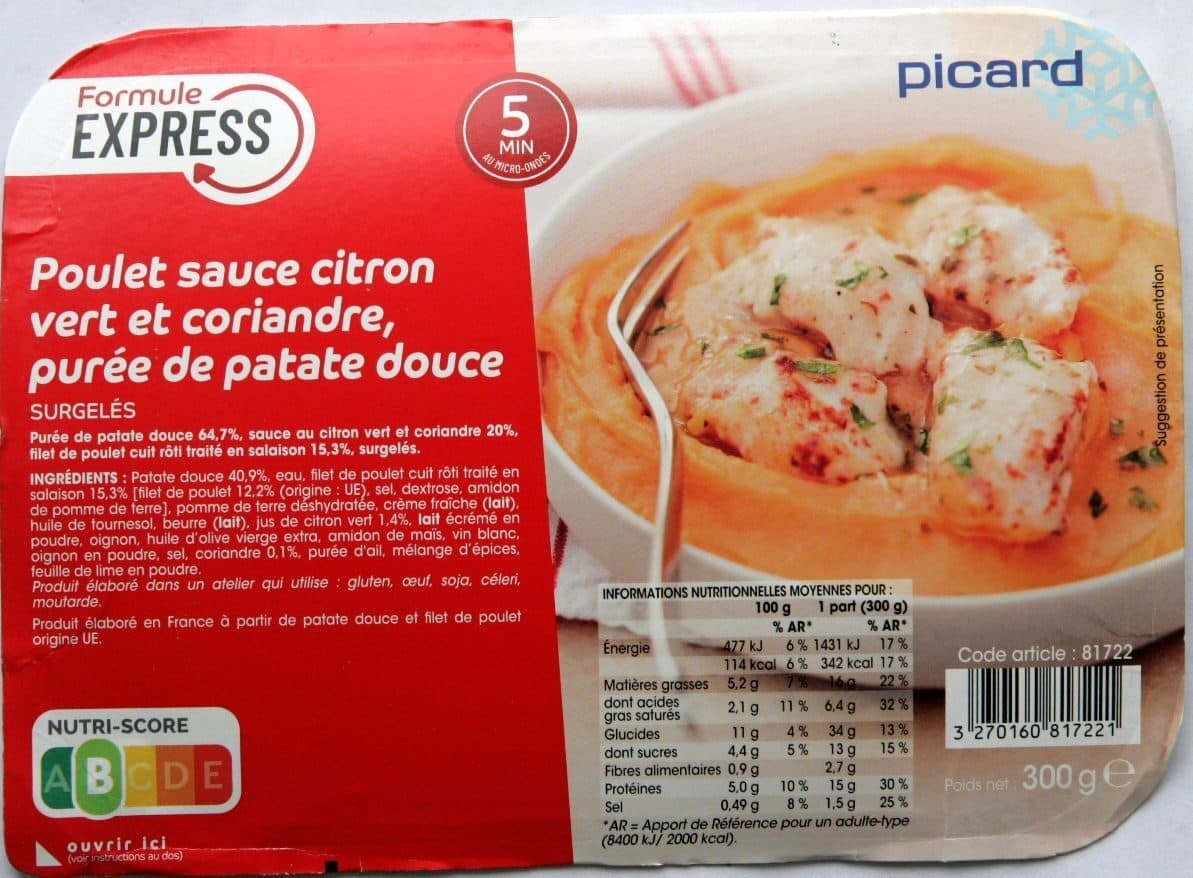 picard Poulet sauce citron vert et coriandre, purée de patate douce packshot
