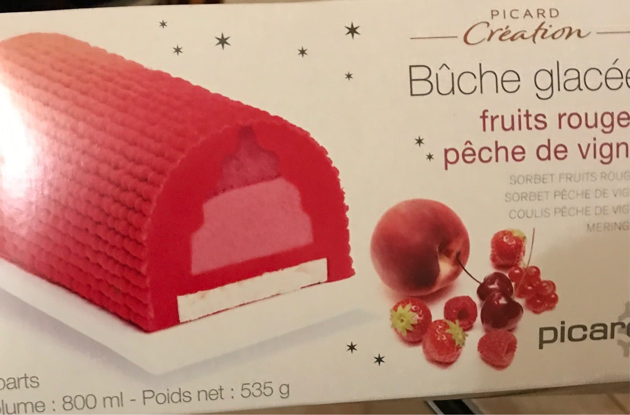 Picard Bûche glacée fruits rouges, pêche de vigne packshot