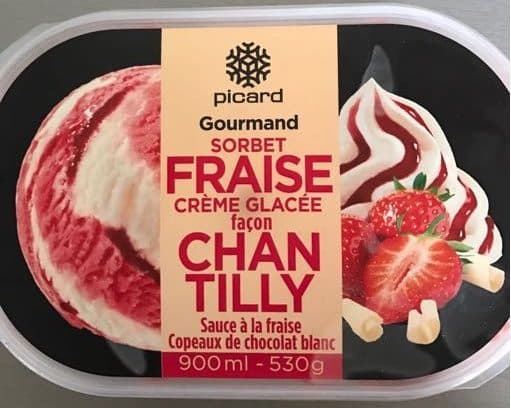 Picard Sorbet fraise, crème glacée façon chantilly packshot