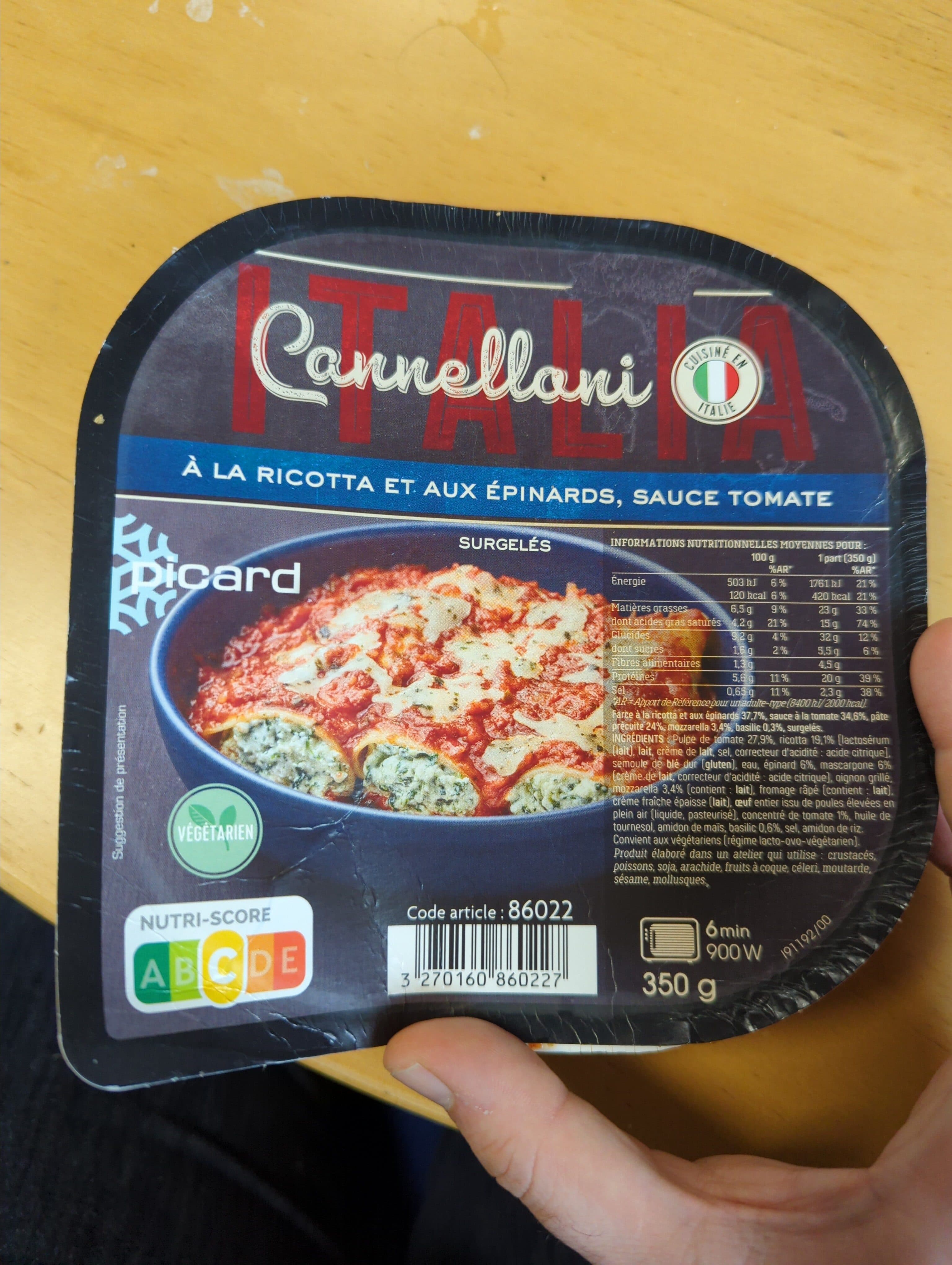 Picard Cannelloni ricotta épinard et sauce tomate packshot
