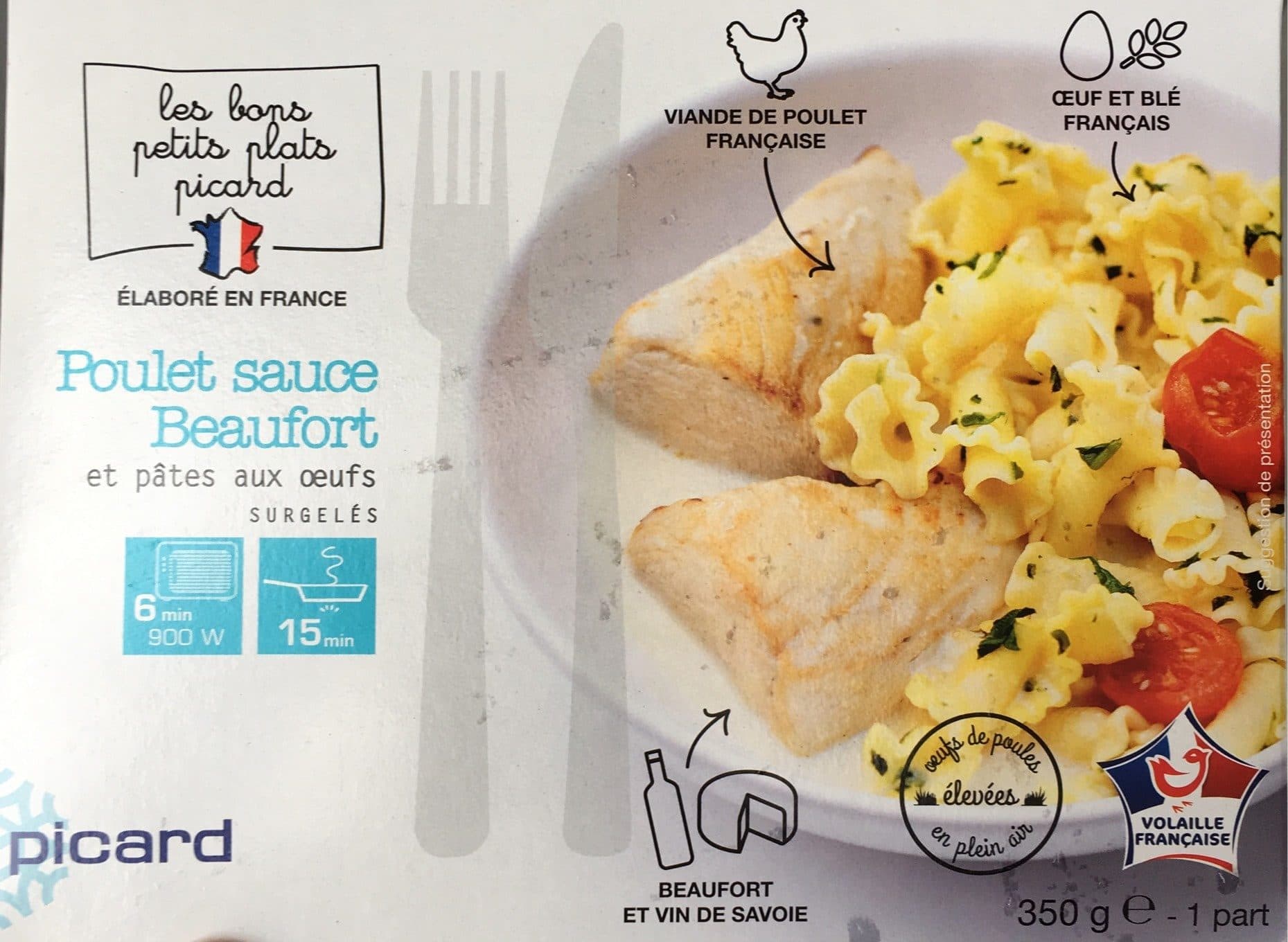 Picard Poulet sauce Beaufort et pâtes aux oeufs surgelés packshot