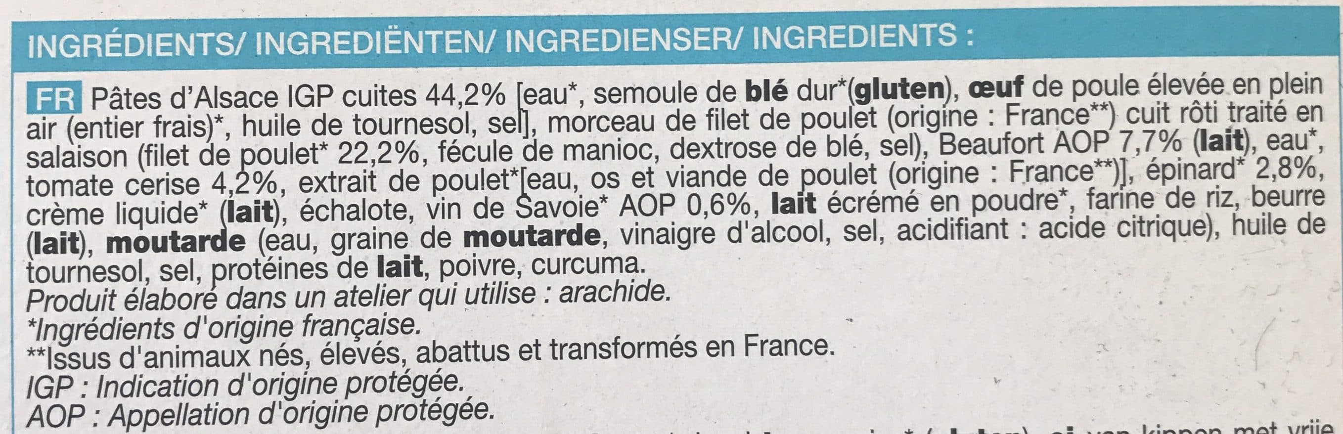 Picard Poulet sauce Beaufort et pâtes aux oeufs surgelés packshot