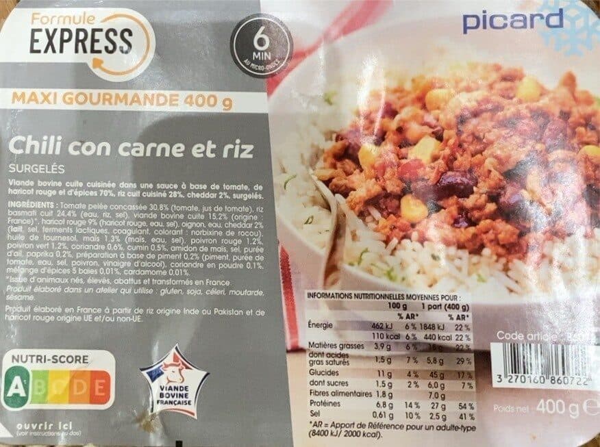 Picard Chili con carne et riz packshot