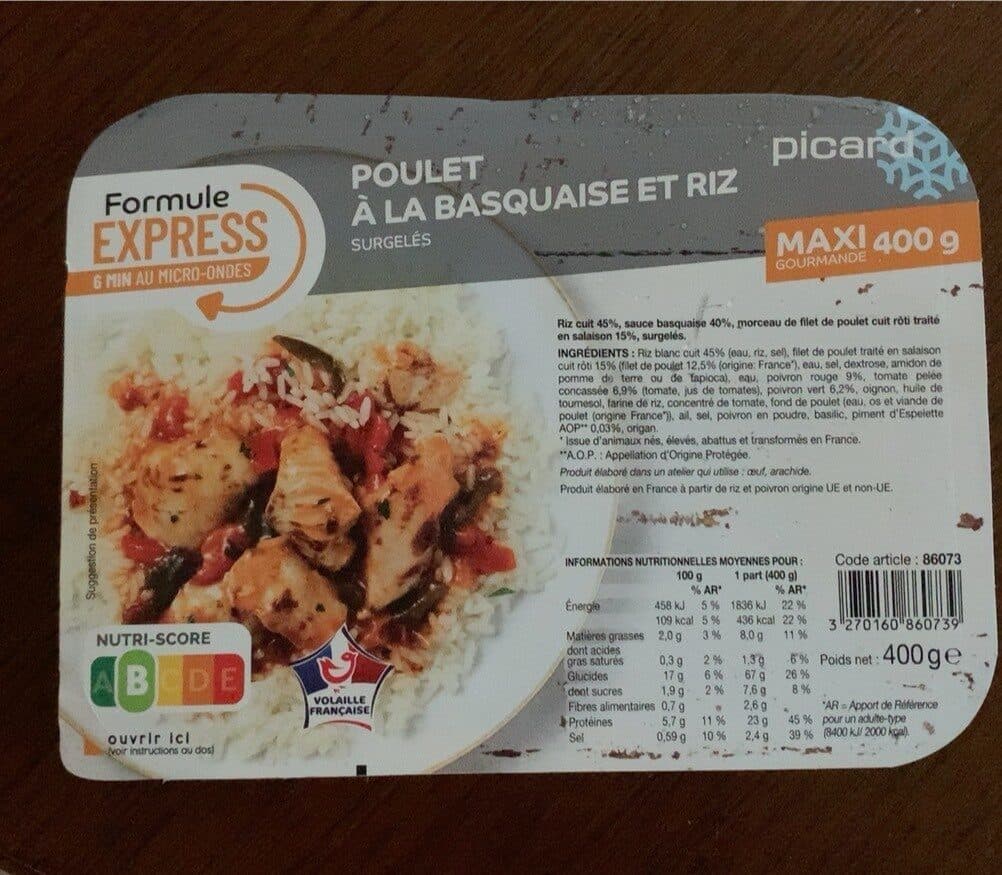Picard Poulet a la basquaise et riz packshot