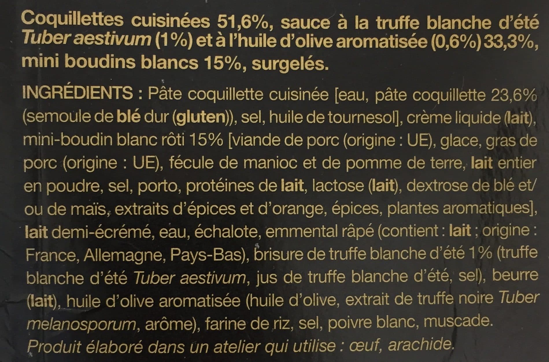 Picard Coquillettes à la Truffe Blanche 1% et Mini Boudins Blanc packshot