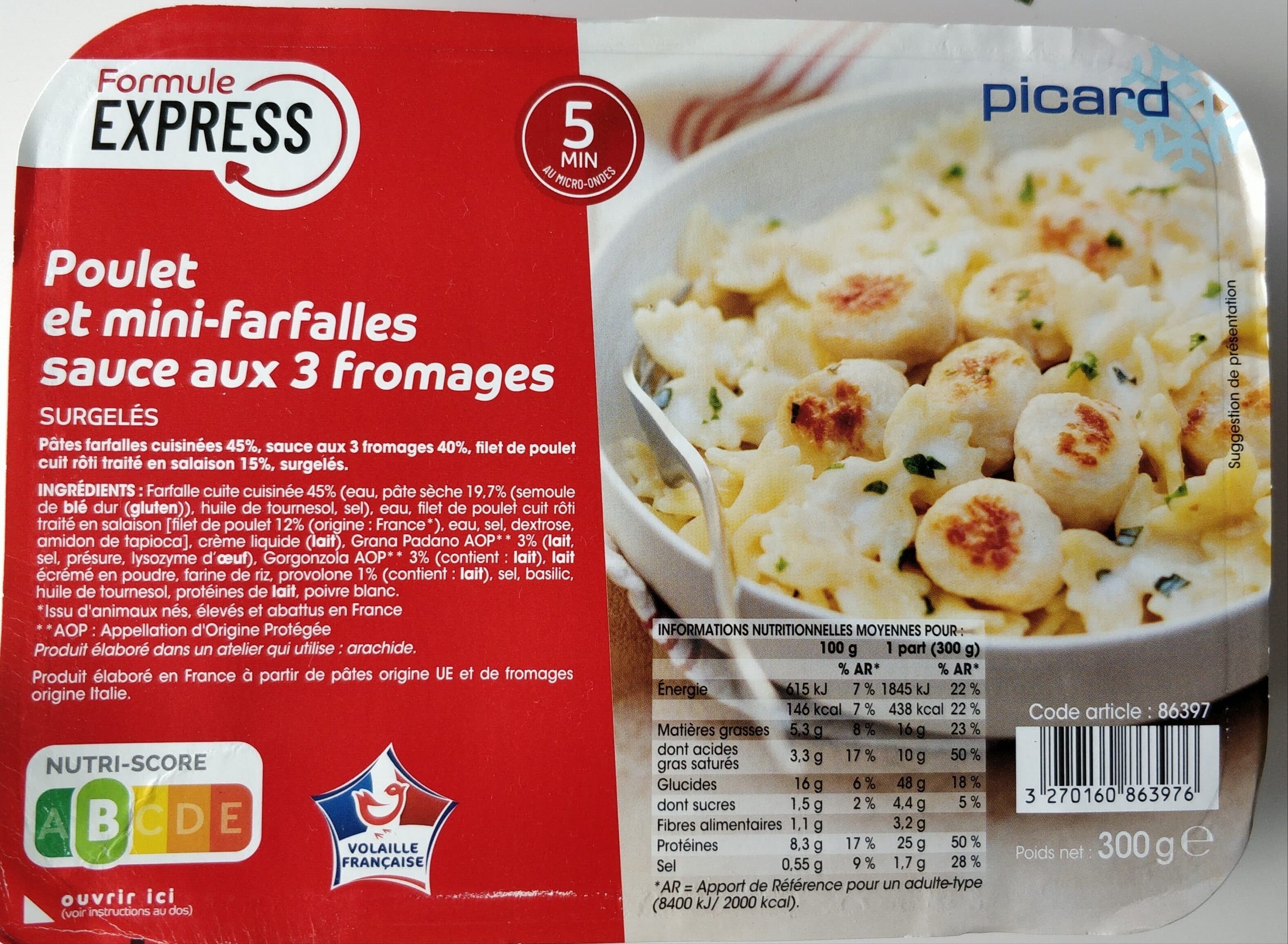 Picard Poulet et mini-Farfalles, Sauce aux 3 Fromages packshot