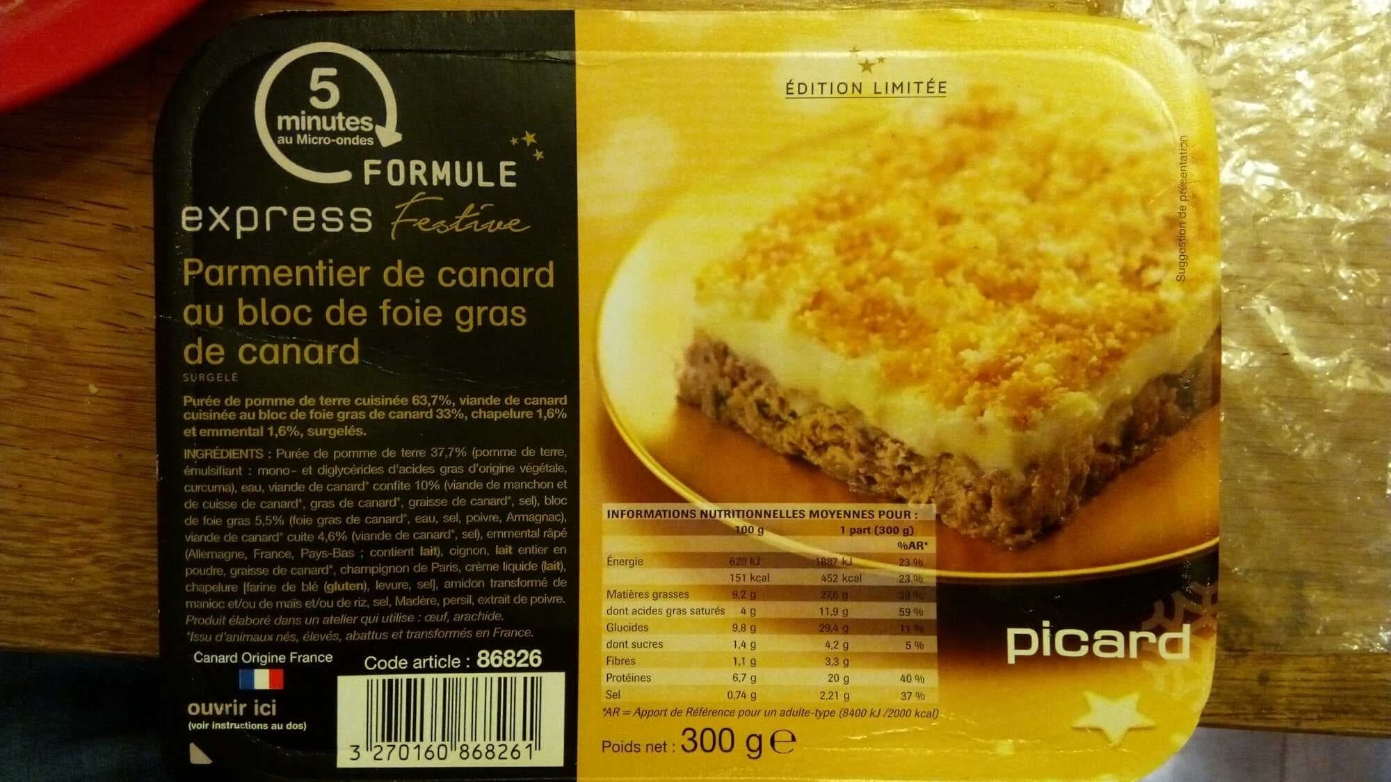Picard Parmentier de canard au bloc de foie gras de canard packshot