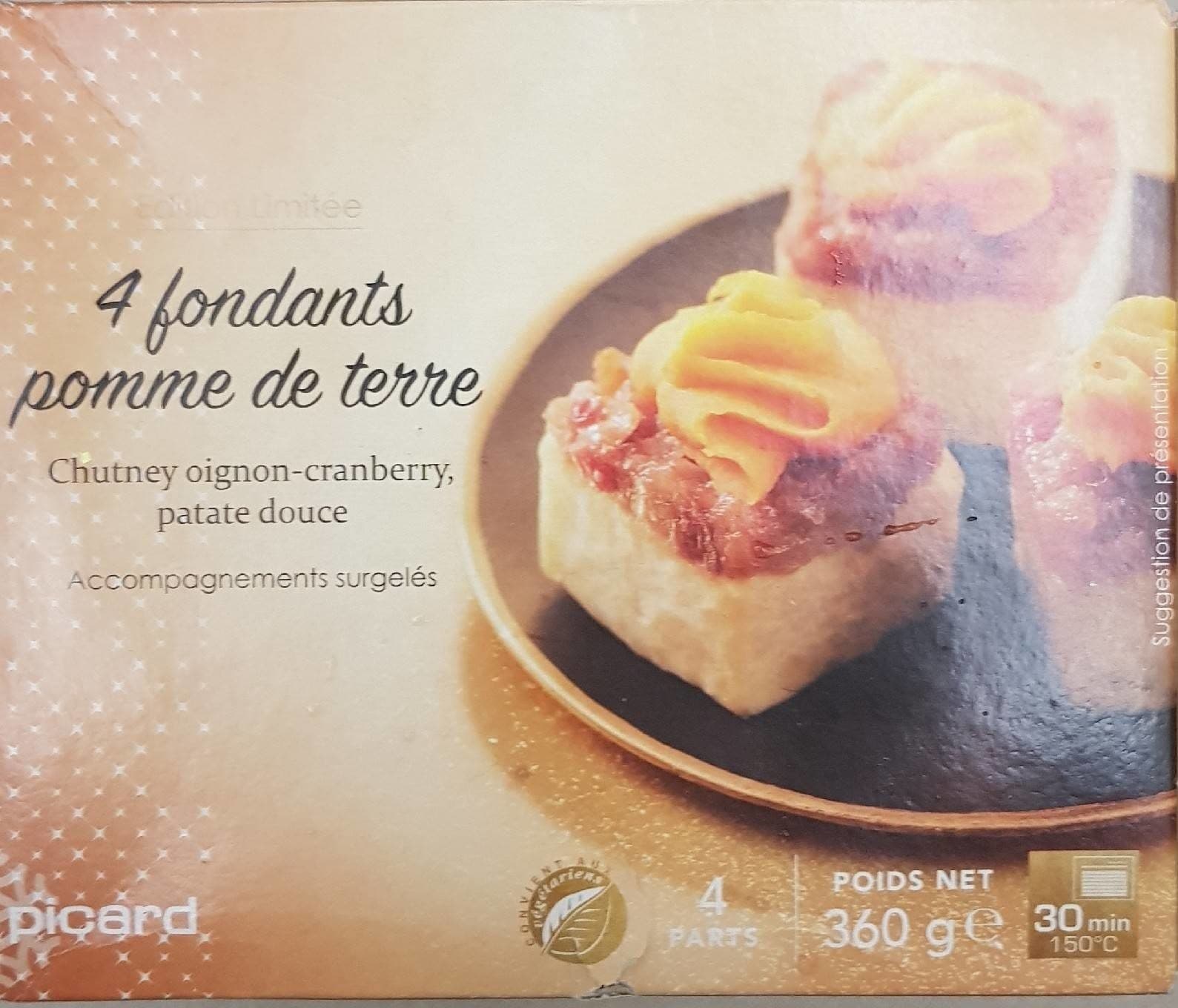 Picard 4 Fondants Pomme de Terre, Chutney Oignon-Cranberry, Patate Douce packshot