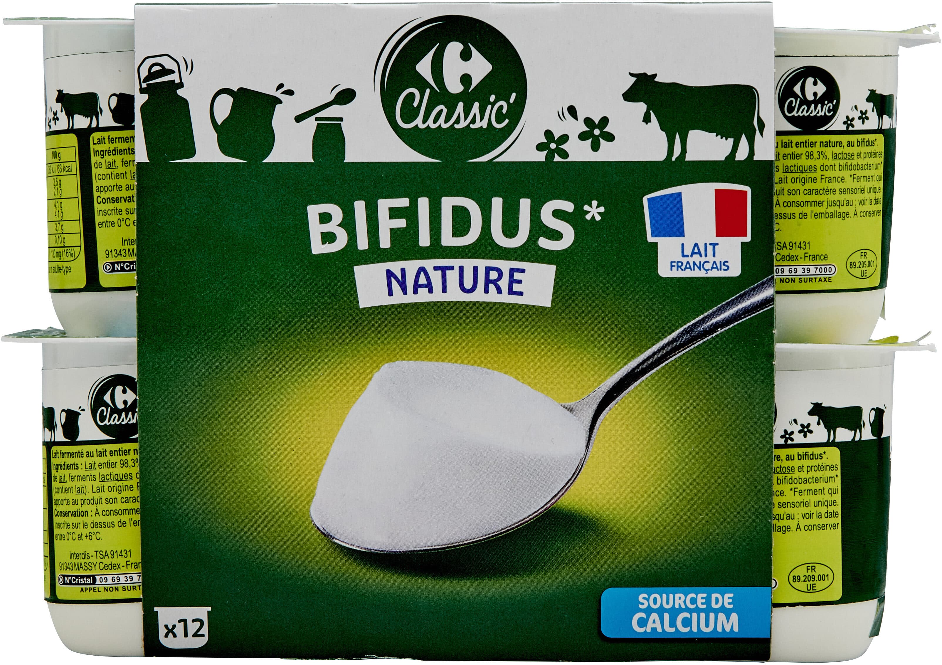 Carrefour yaourt bifidus nature packshot
