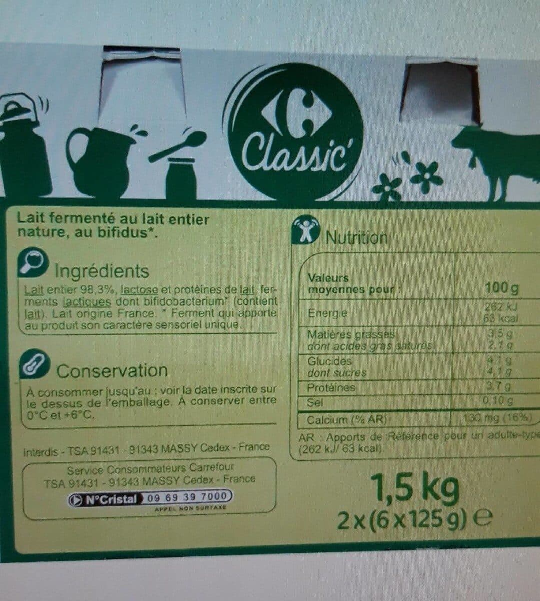Carrefour yaourt bifidus nature packshot