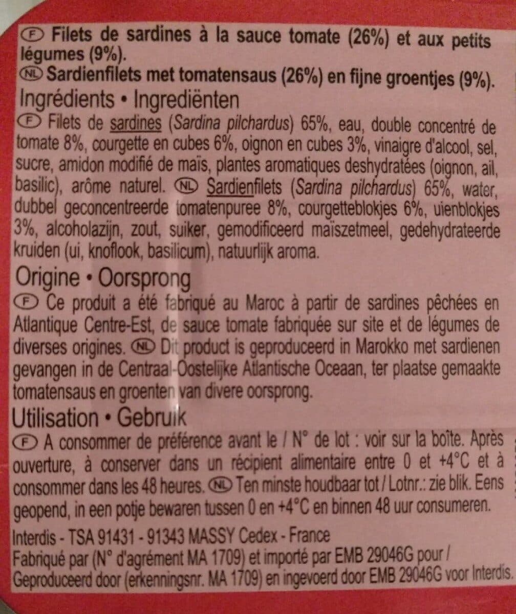 Carrefour Filets de sardines, sauce tomate et petits légumes packshot