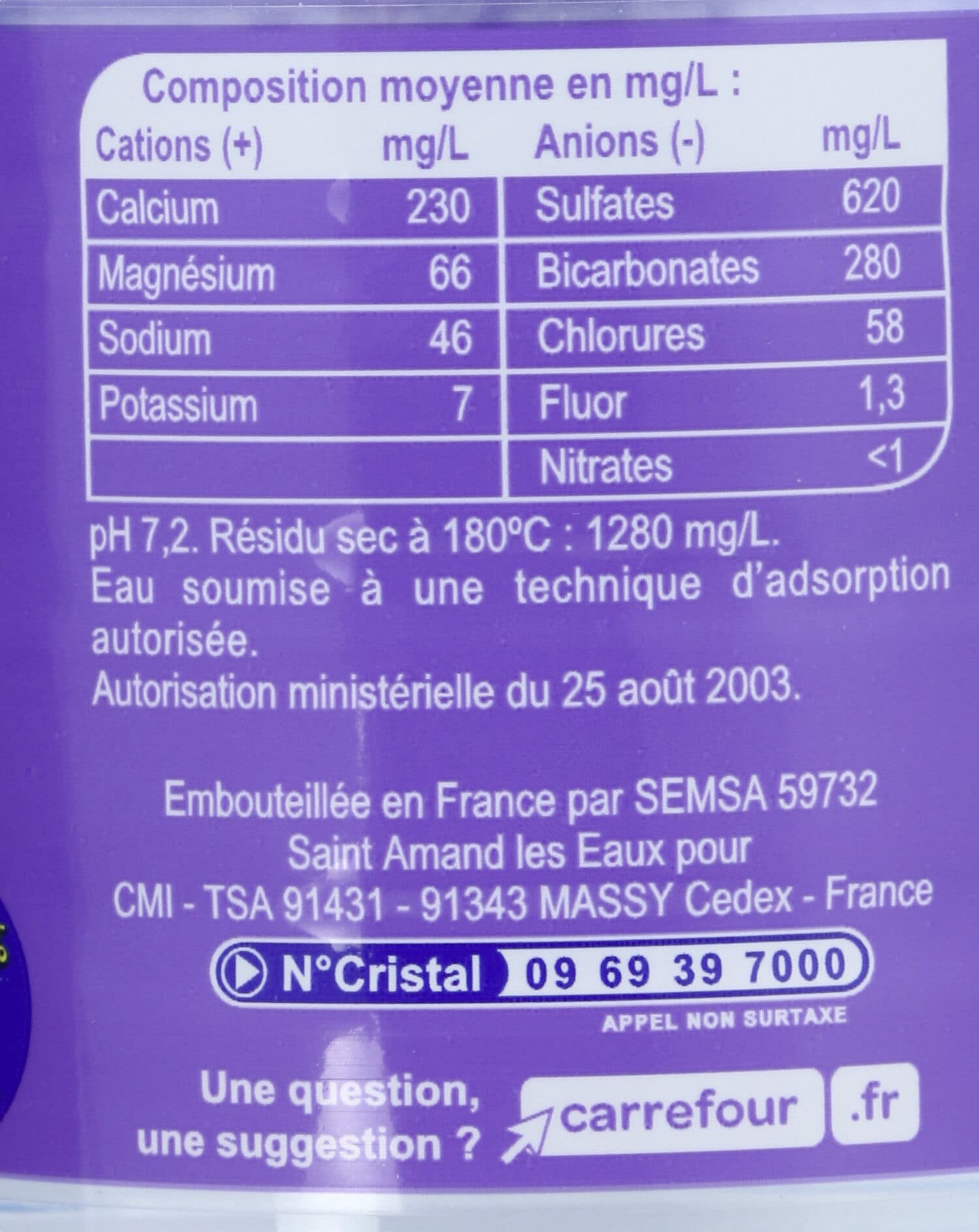 Carrefour Eau minérale naturelle calcique et magnésienne packshot