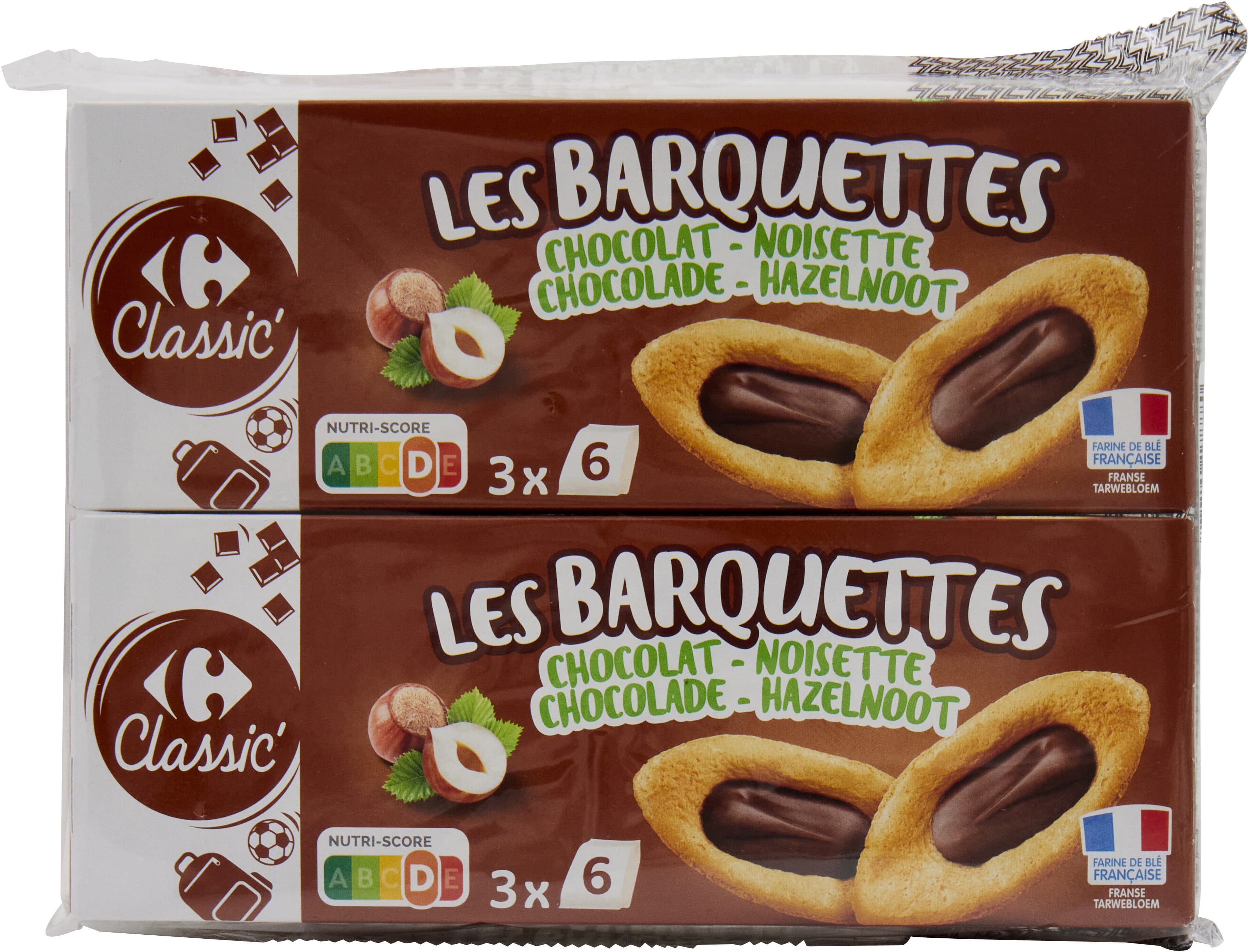 Carrefour Les Barquettes Chocolat Noisette lot 2x3x6 packshot