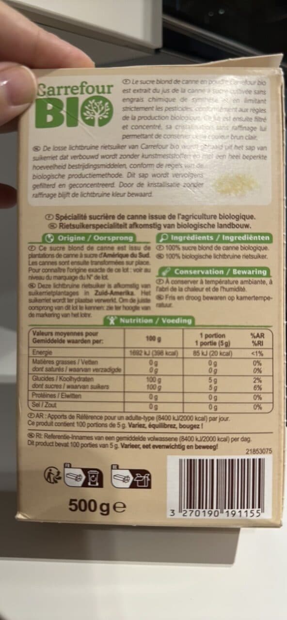 Carrefour BIO Sucre blond de canne en poudre Bio packshot