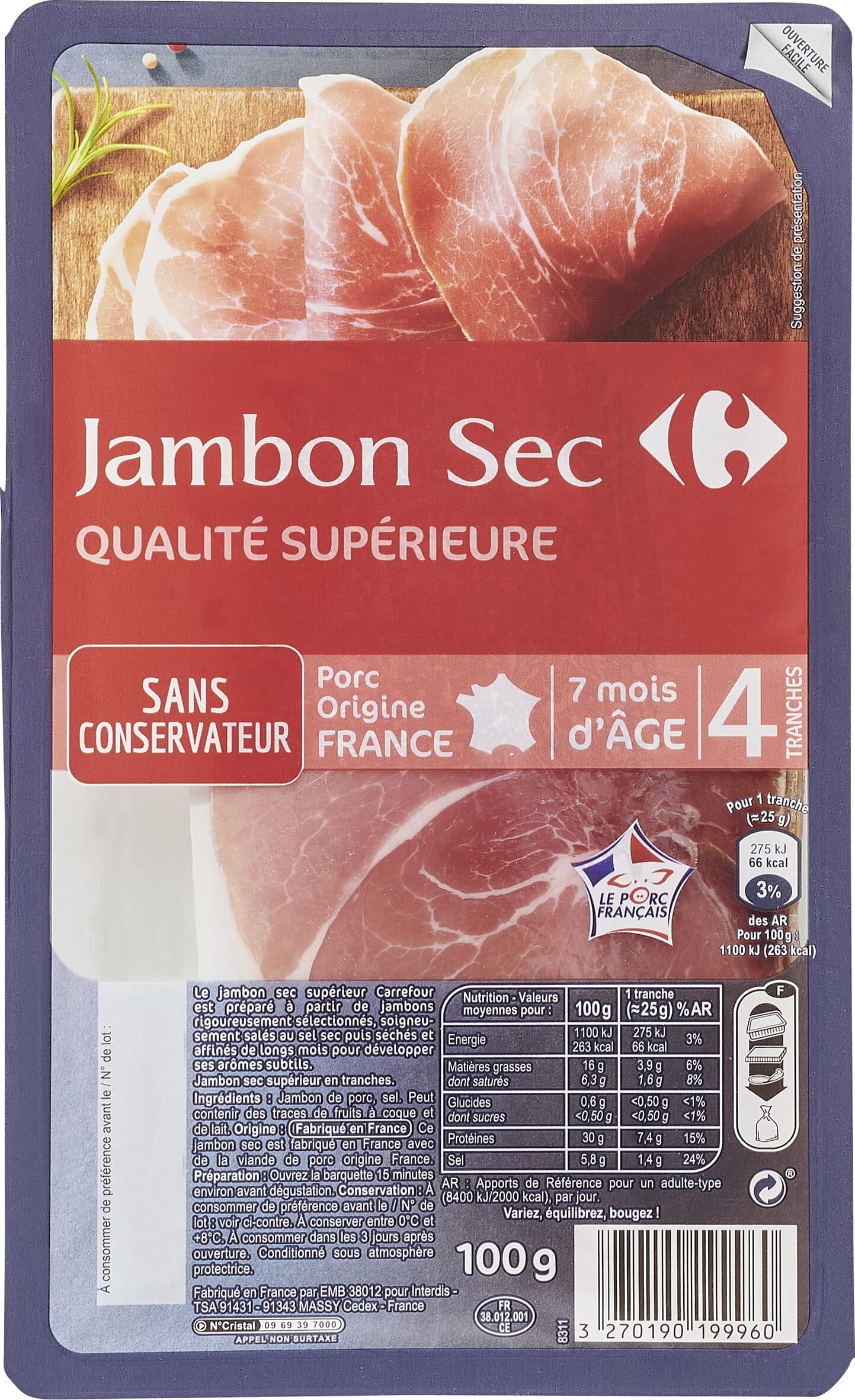 Carrefour Jambon sec 7 mois d'âge packshot
