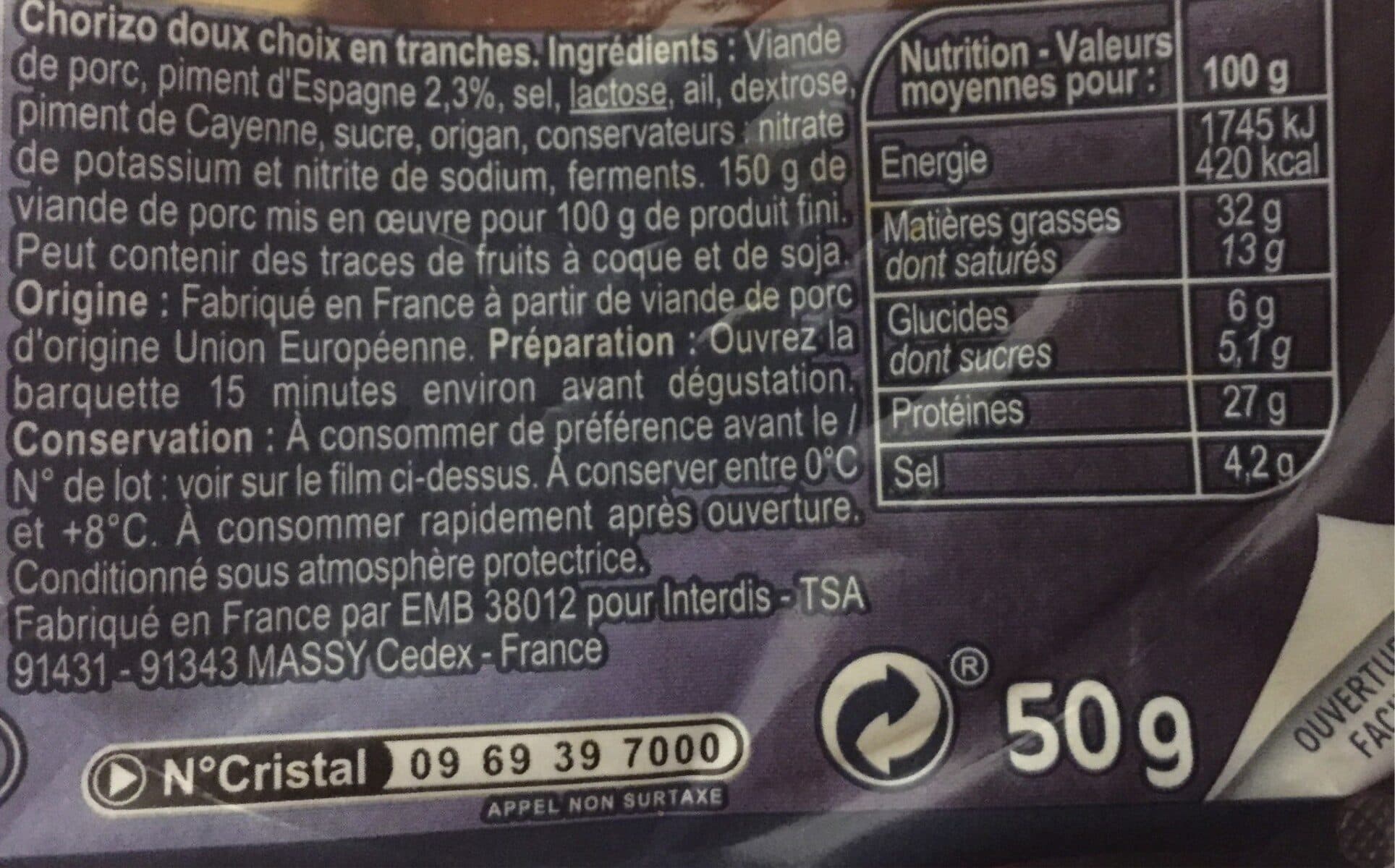 Carrefour Chorizo à l'espagnole Doux packshot