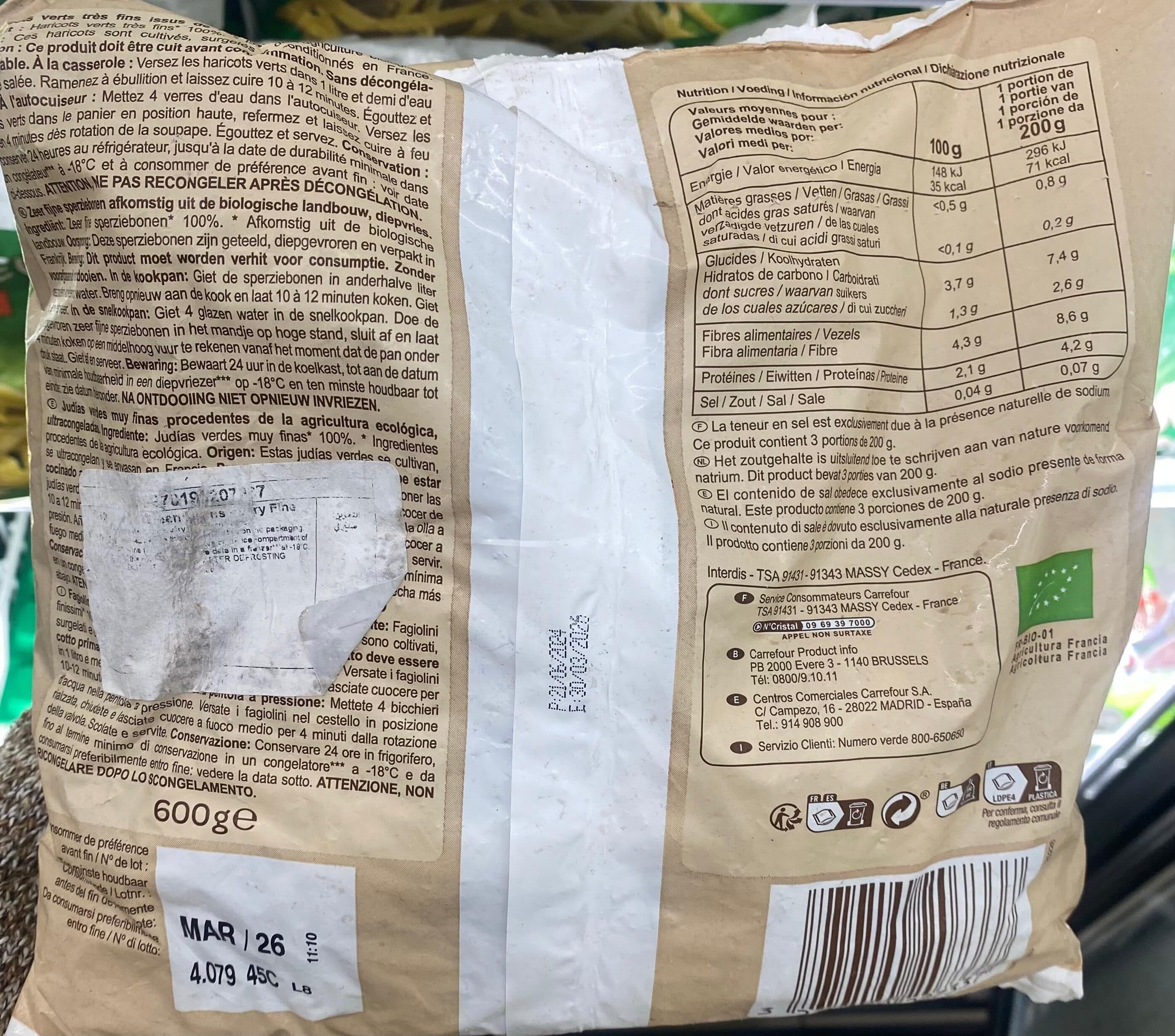 Carrefour BIO Haricots verts* packshot