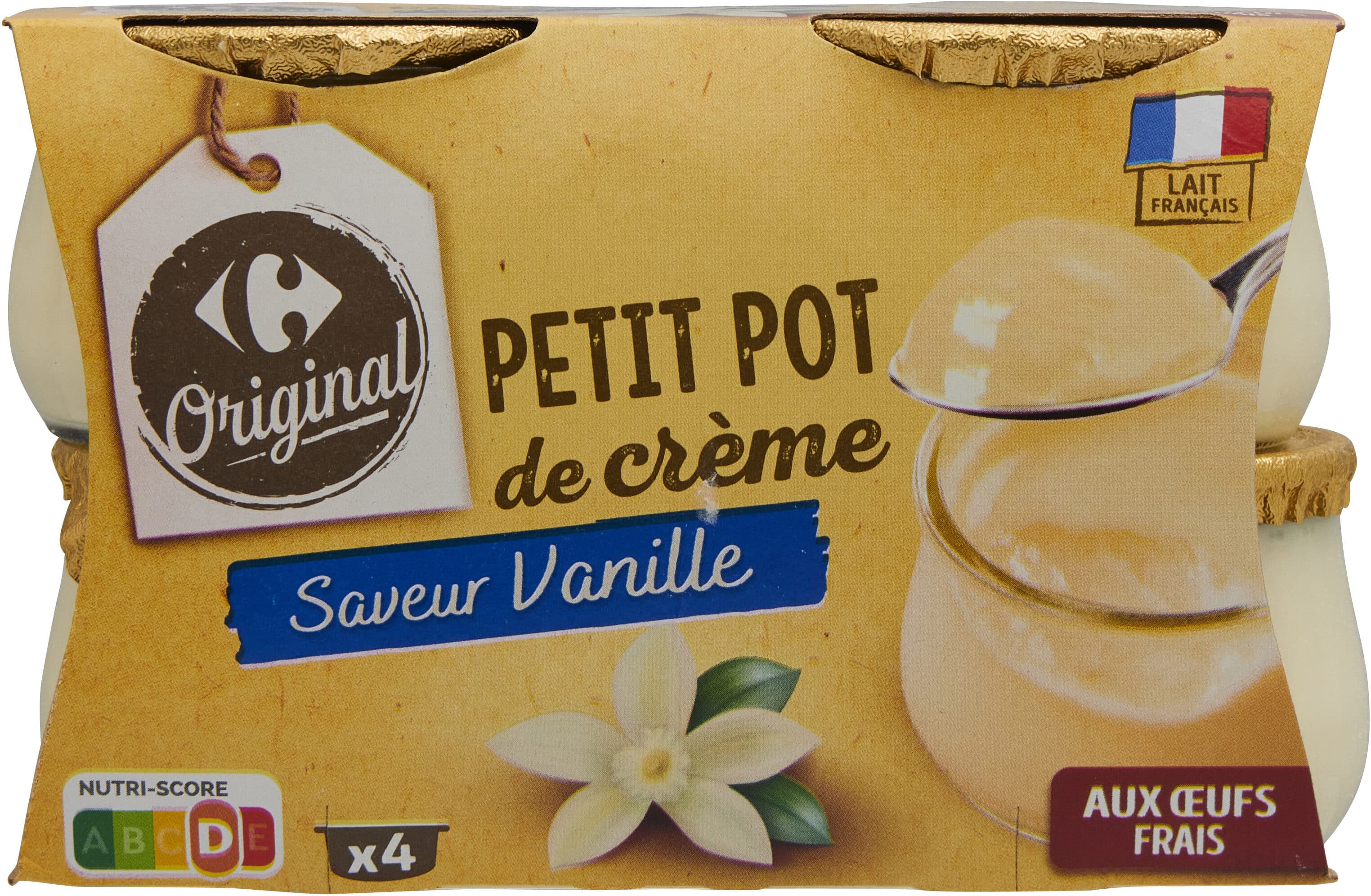 Carrefour Petit pot de crème saveur vanille aux oeufs frais packshot