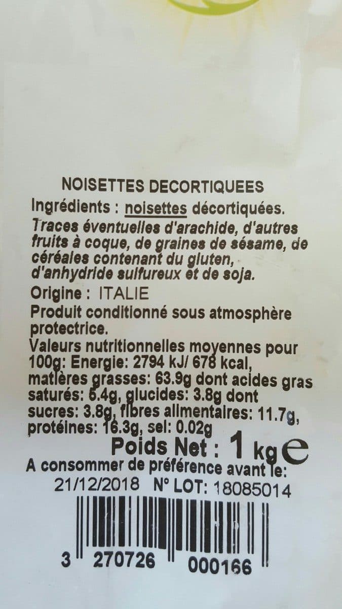 Open Food Facts Noisettes Décortiquées packshot