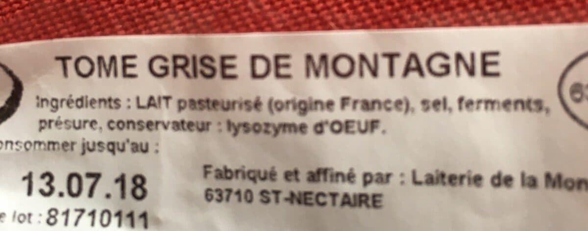 Open Food Facts Tome grise de montagne packshot