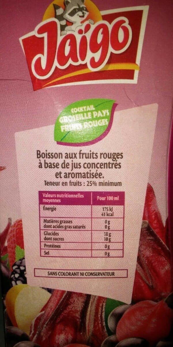 Open Food Facts Cocktail groseille pays fruits rouge packshot