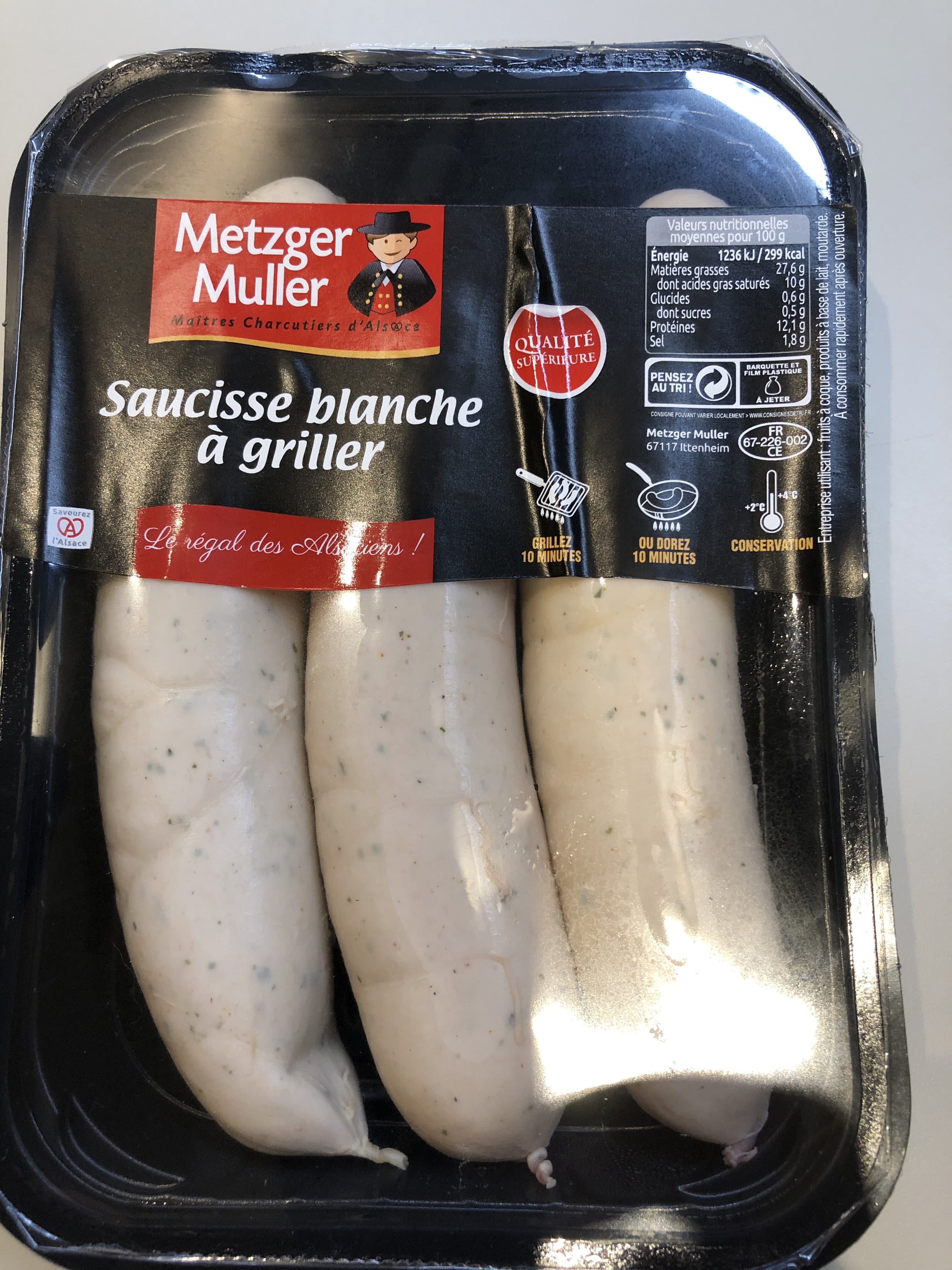Metzger muller Saucisses blanches a griller METZGER MULLER, 3 pieces packshot