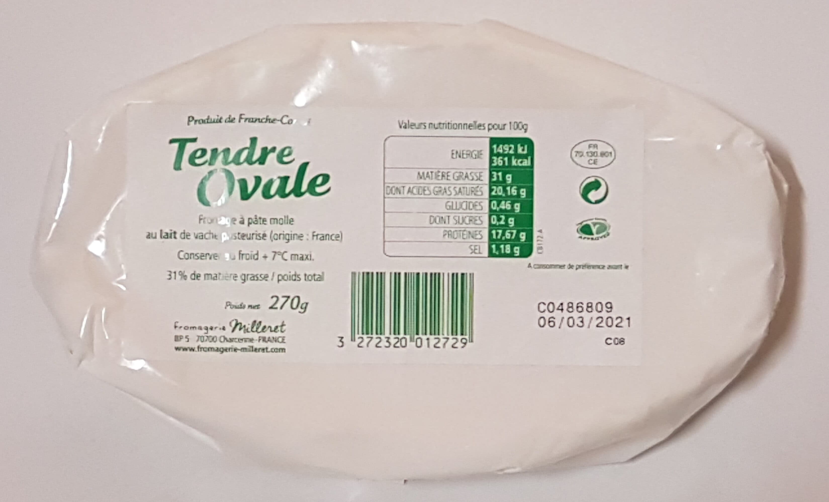Fromagerie Milleret Tendre Ovale packshot