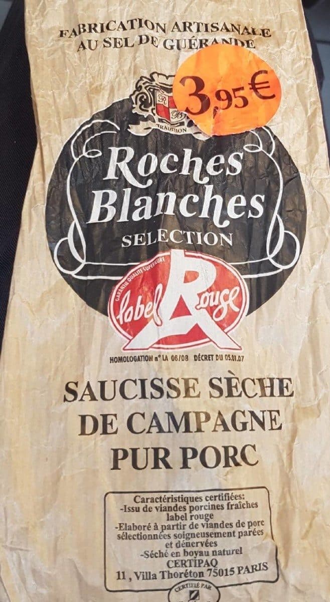 Roches blanches Saucisse sèche de campagne pur porc packshot