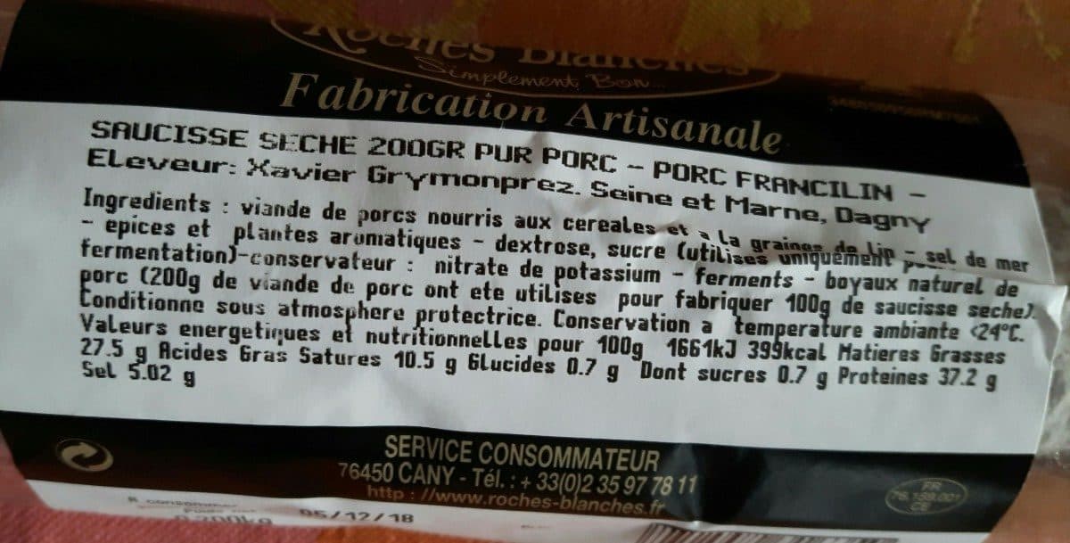 Roches blanches Saucisse sèche packshot